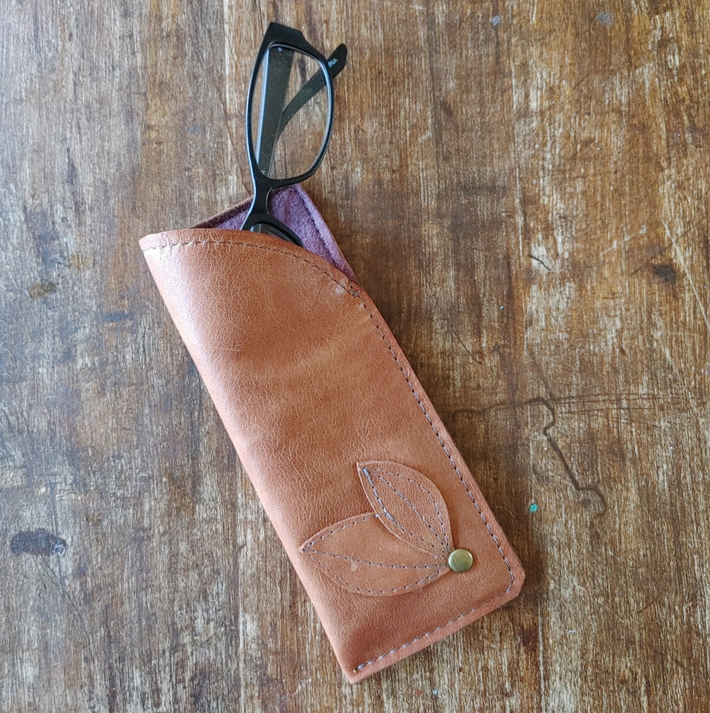 Leather and Wool Felt Glasses Case. Handmade in Canada