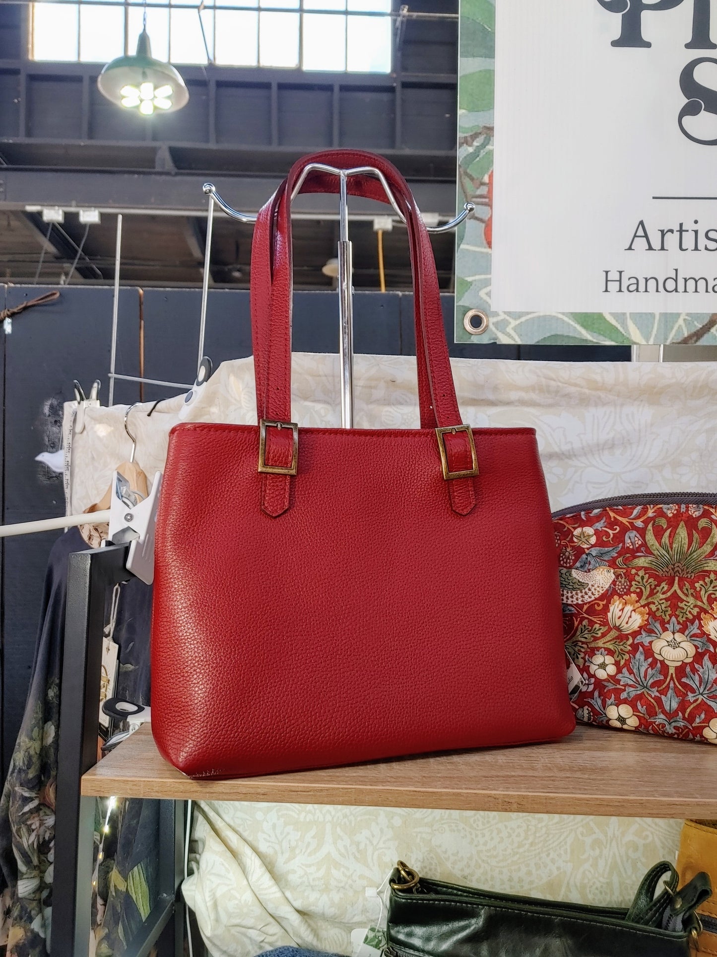 Handbag in Cherry Red Pebbled Leather