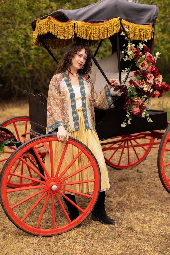 Love Revolution Pixie Crop Kimono w/ Sun, Horse & Florals