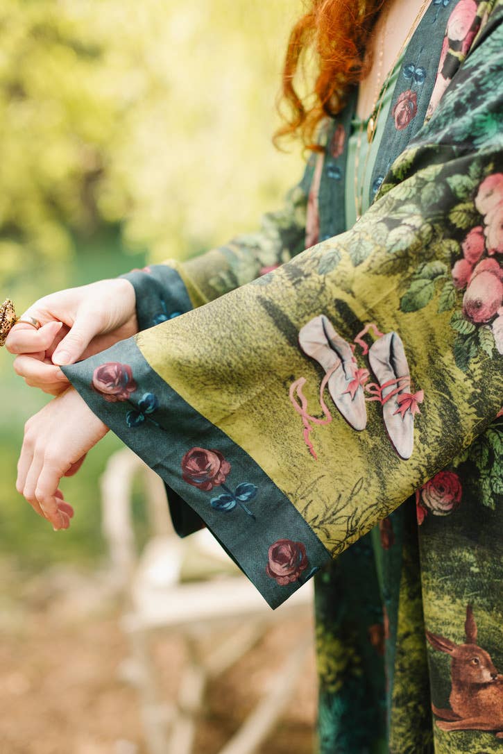 The Daydreamer Matinée Duster Kimono w/ Florals & Rabbits