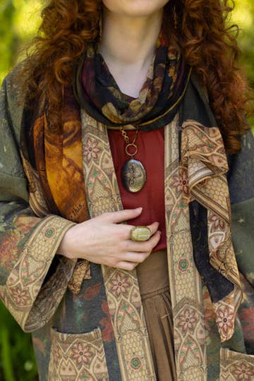 Market of Stars The Messenger Scarf with Joan of Arc, Florals & Fox