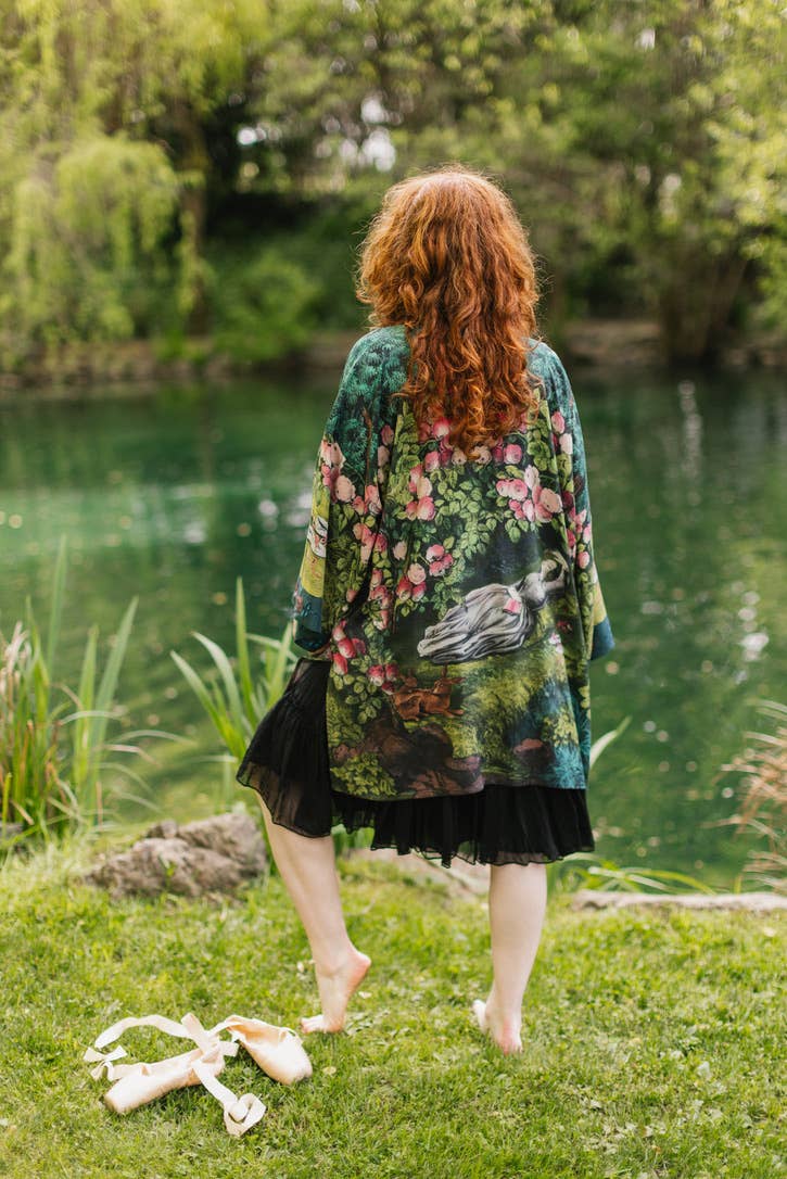 The Daydreamer Matinée Duster Kimono w/ Florals & Rabbits