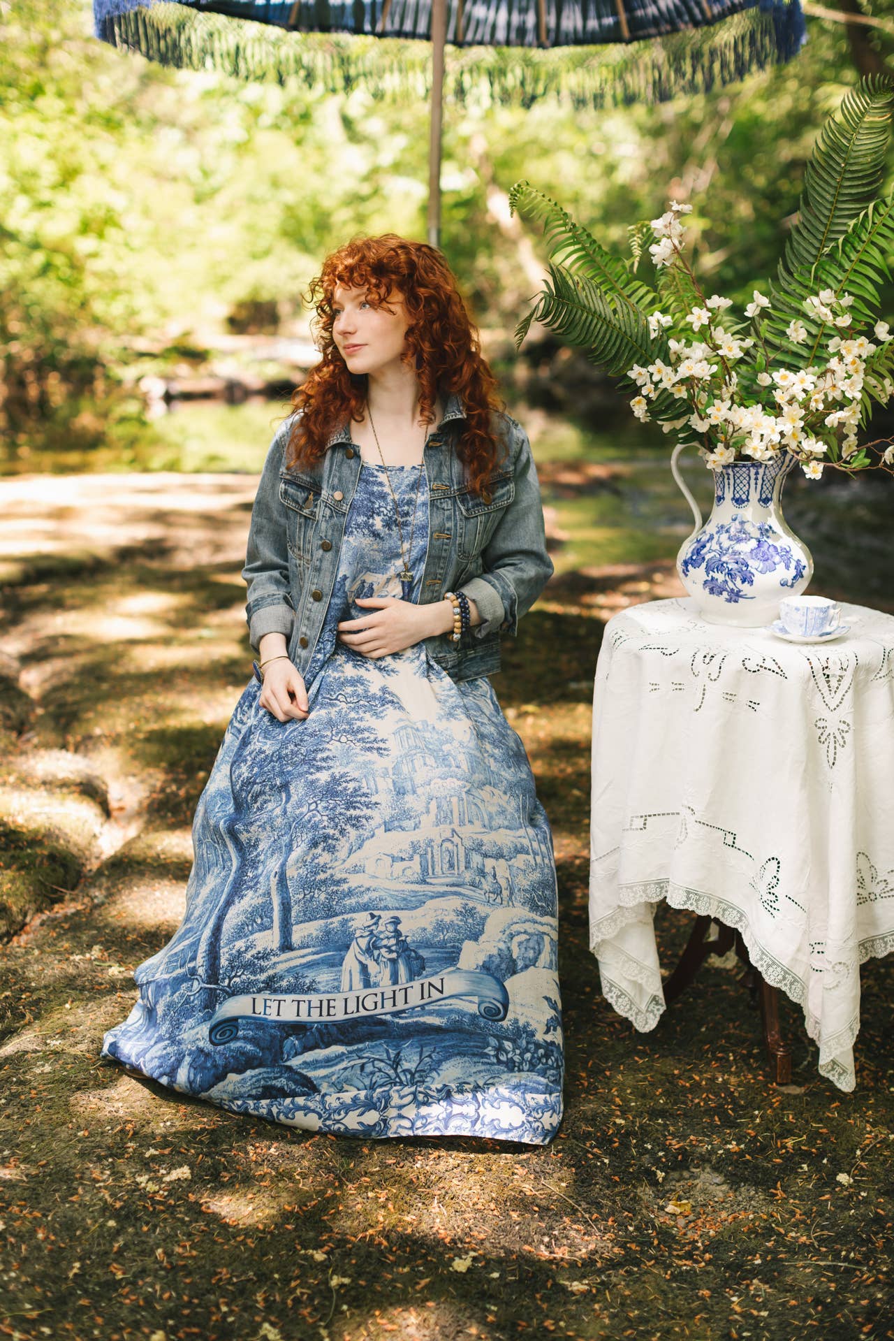 Let The Light In Bohéme Long Maxi Slip Dress w Delft Print: L/XL (fits approx. size 12-16)