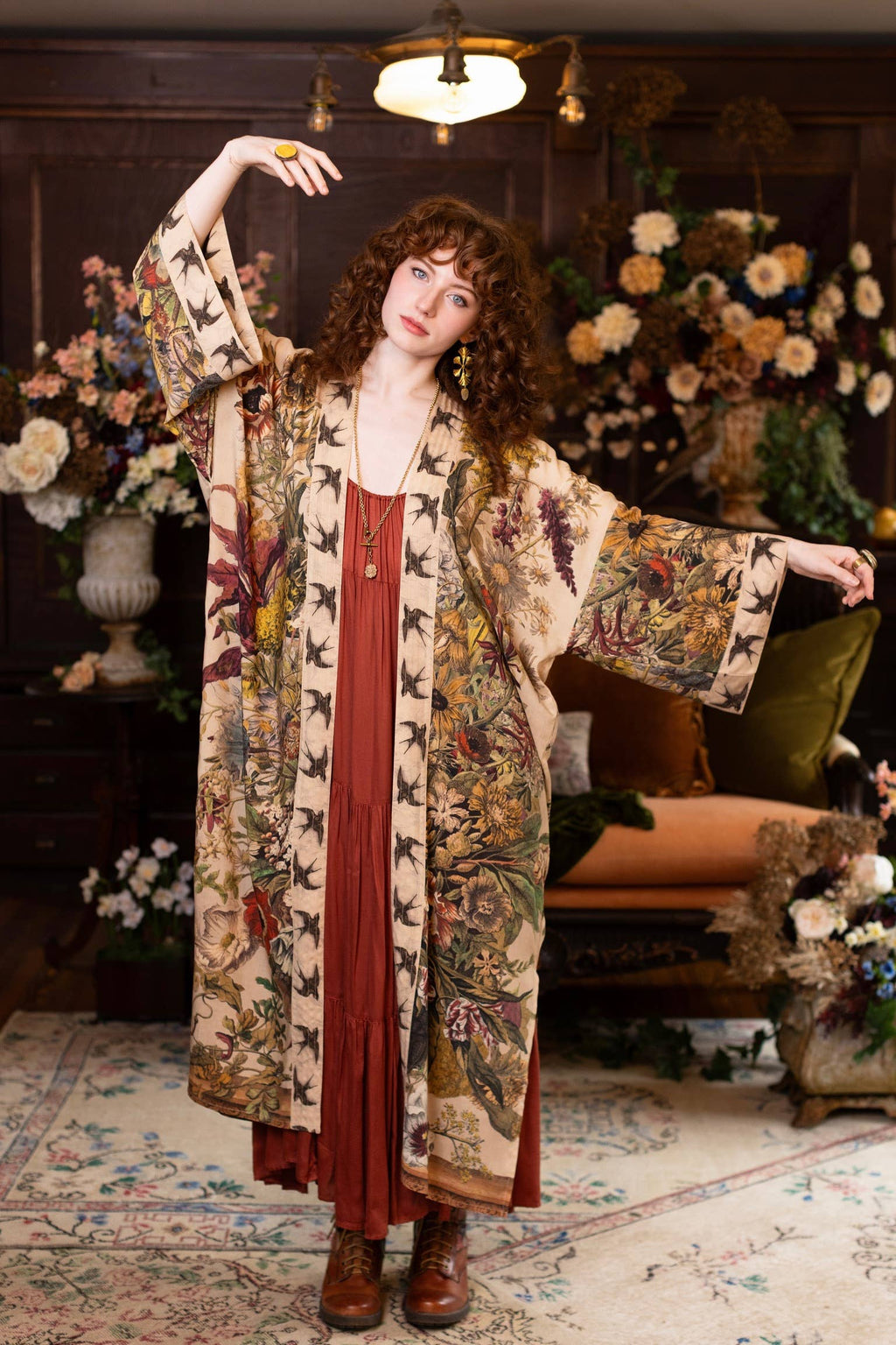 Coming Soon-Golden Hour Opera Duster Kimono Robe w/ boho floral print