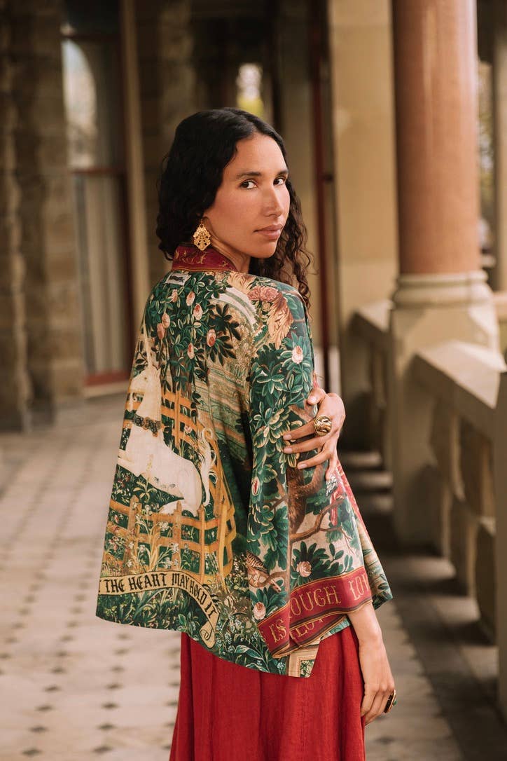Wildheart Pixie Duster Cropped Kimono w/ Unicorn & Castle