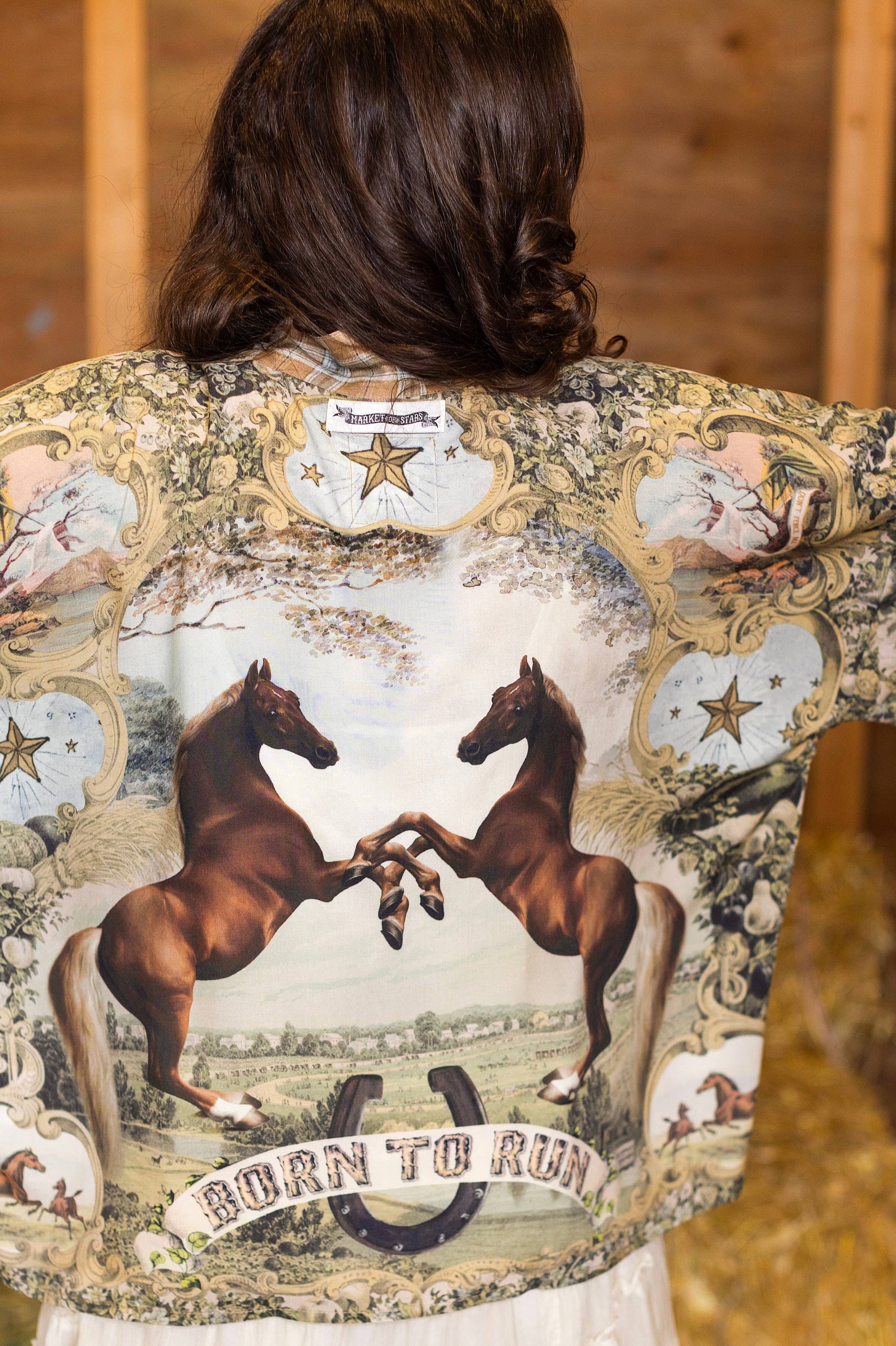 Born To Run Pixie Duster Crop Kimono w/ Wild Horse & Florals