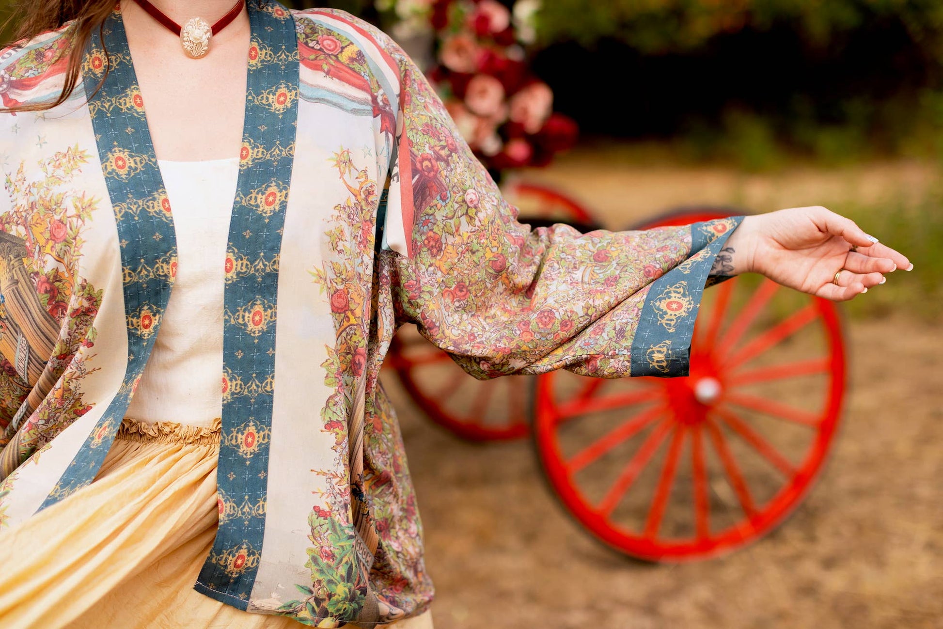Love Revolution Pixie Crop Kimono w/ Sun, Horse & Florals
