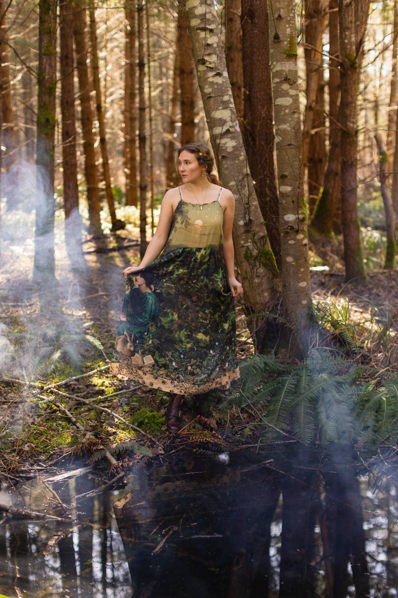 Bella Notte Bohéme Bamboo Slip Dress with Moon and Rabbit: S/M (fits approx. size 6-10)