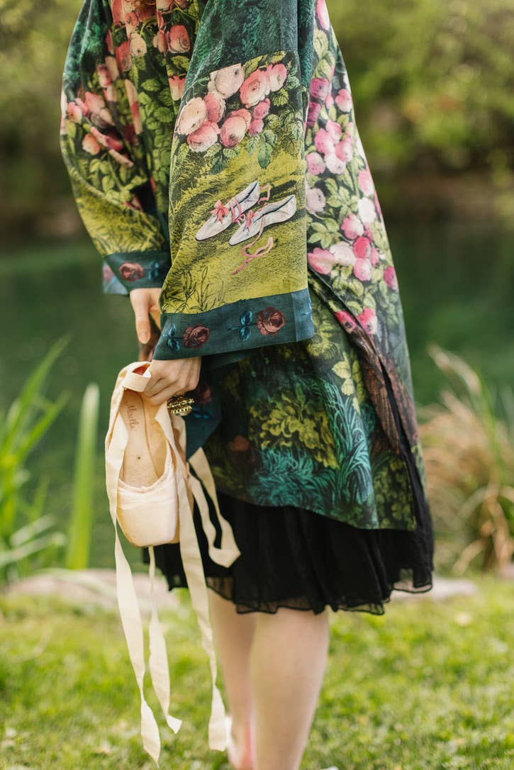 The Daydreamer Matinée Duster Kimono w/ Florals & Rabbits