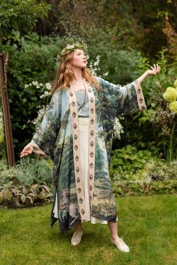The Mythmaker Opera Duster Kimono Robe w Landscape & Unicorn