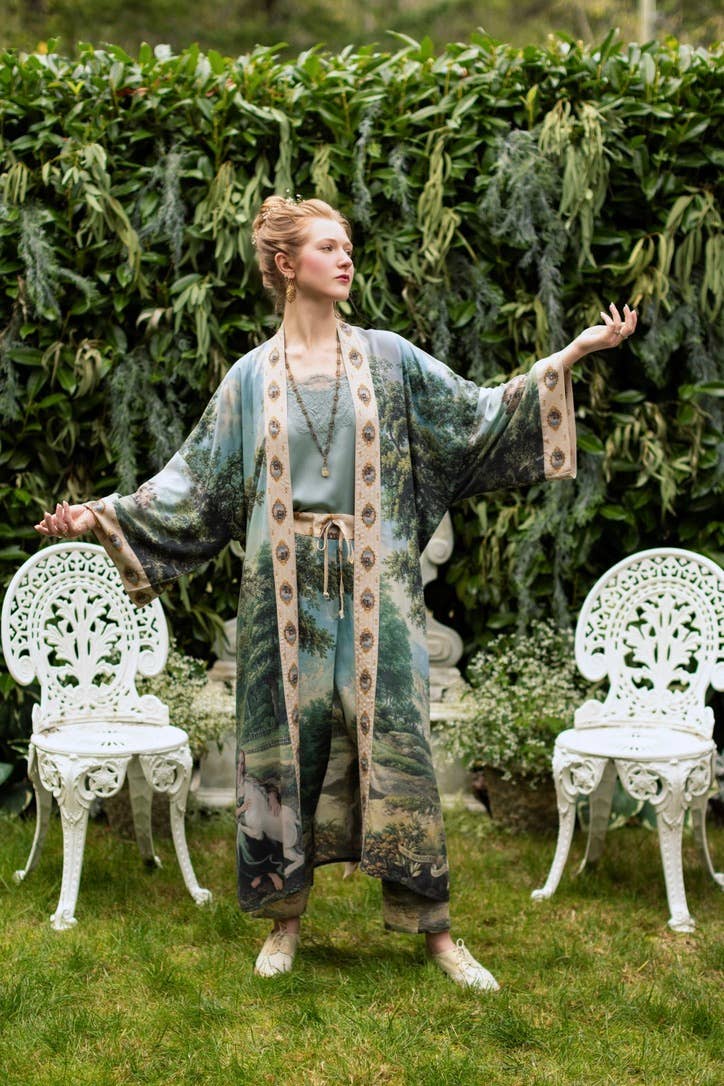 The Mythmaker Opera Duster Kimono Robe w Landscape & Unicorn
