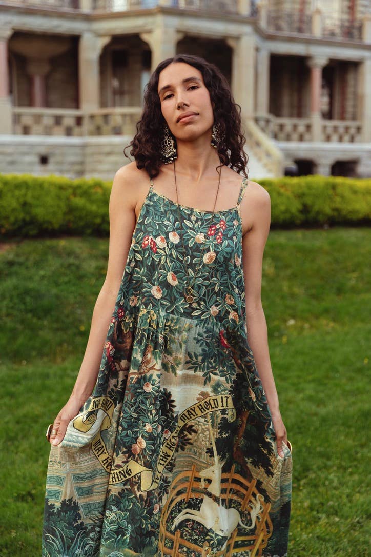 Pre-Order-Wildheart Bohéme Long Maxi Slip Dress w/ Unicorn & Castle: L/XL