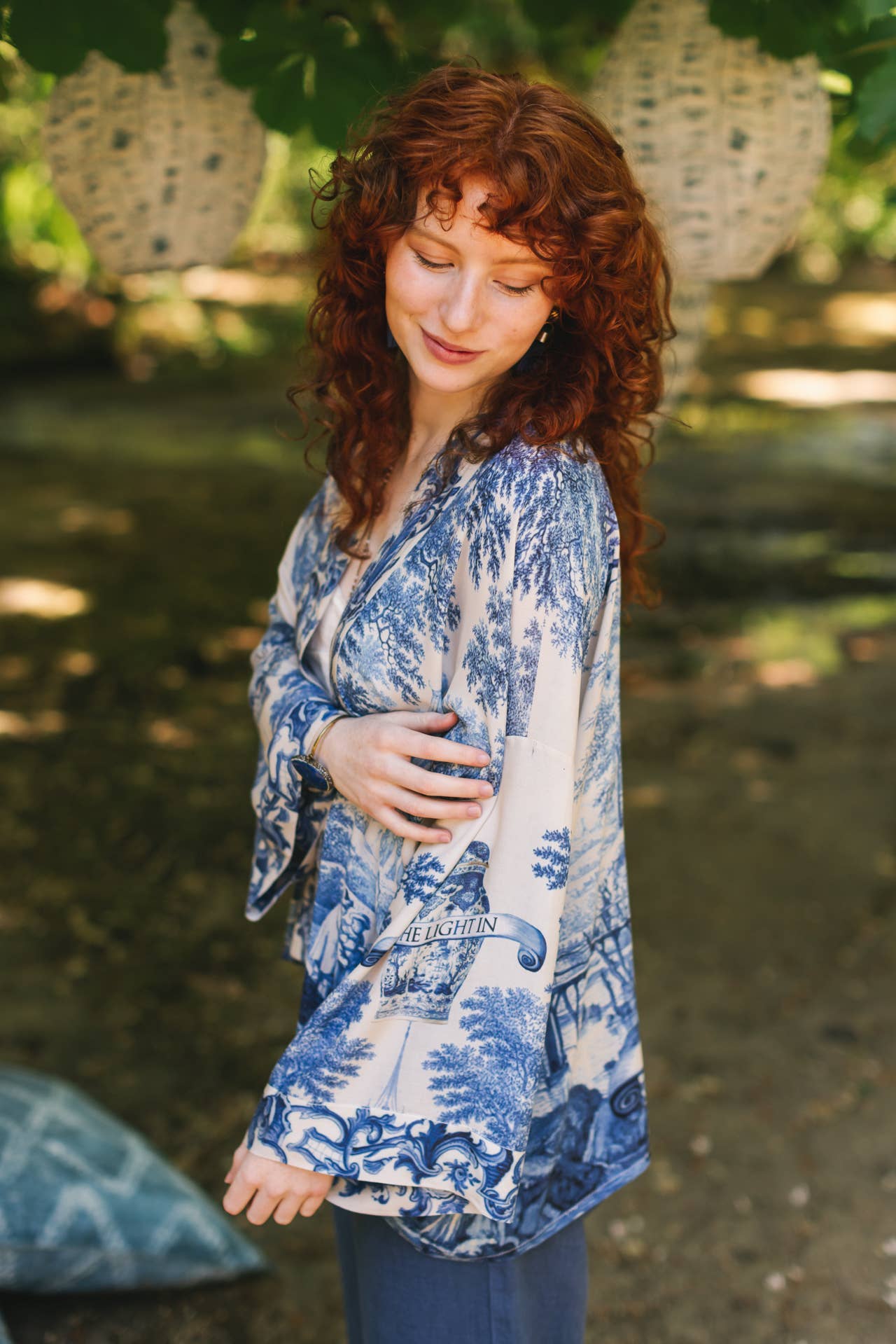 Let The Light In Pixie Duster Cropped Kimono w/ Delft Print