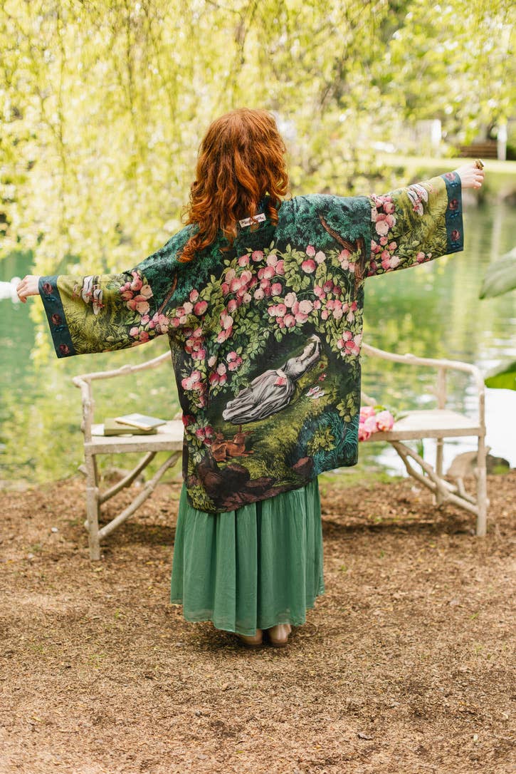 The Daydreamer Matinée Duster Kimono w/ Florals & Rabbits