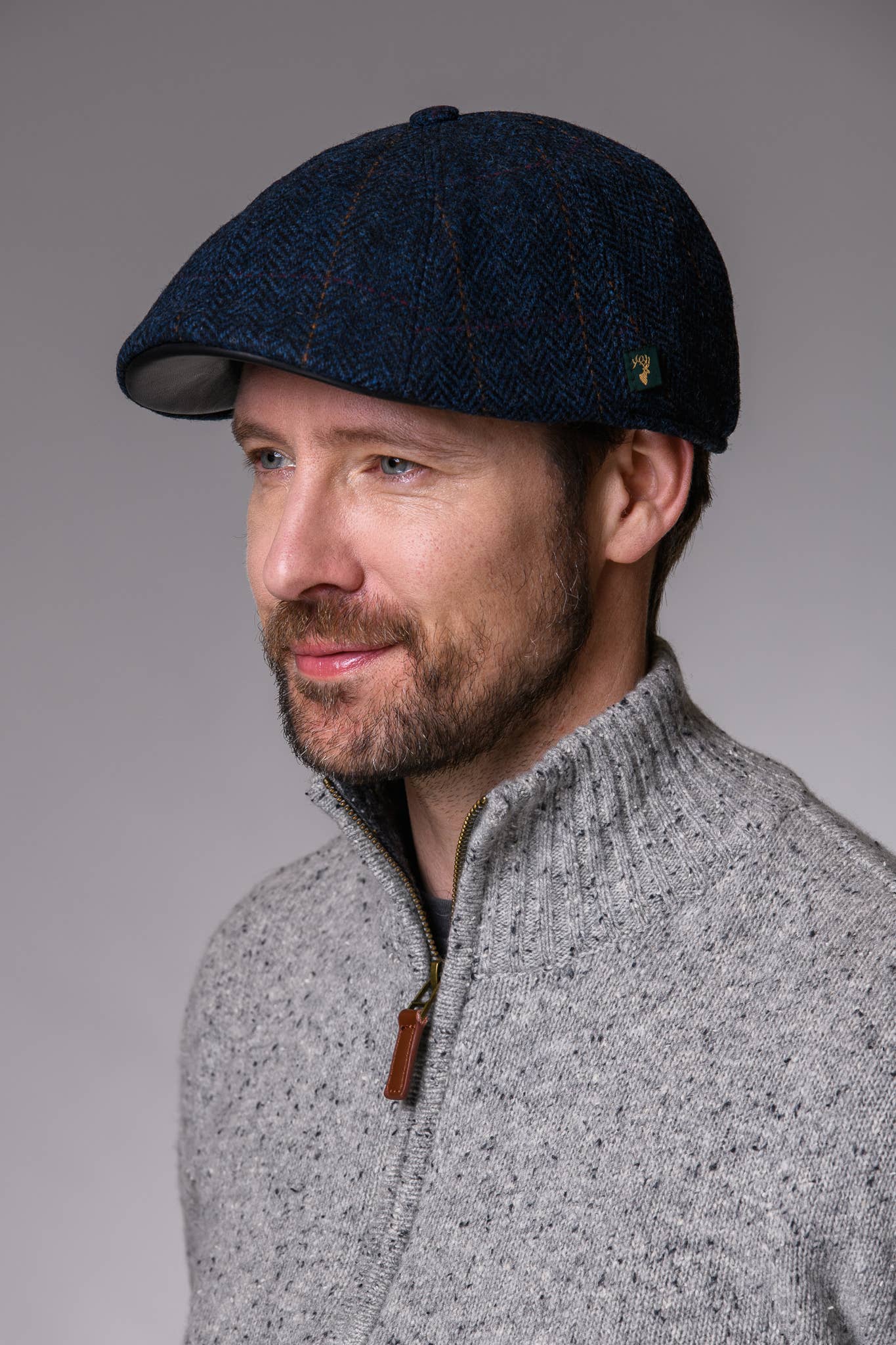 Killarney Pub Cap- Navy Herringbone with Red