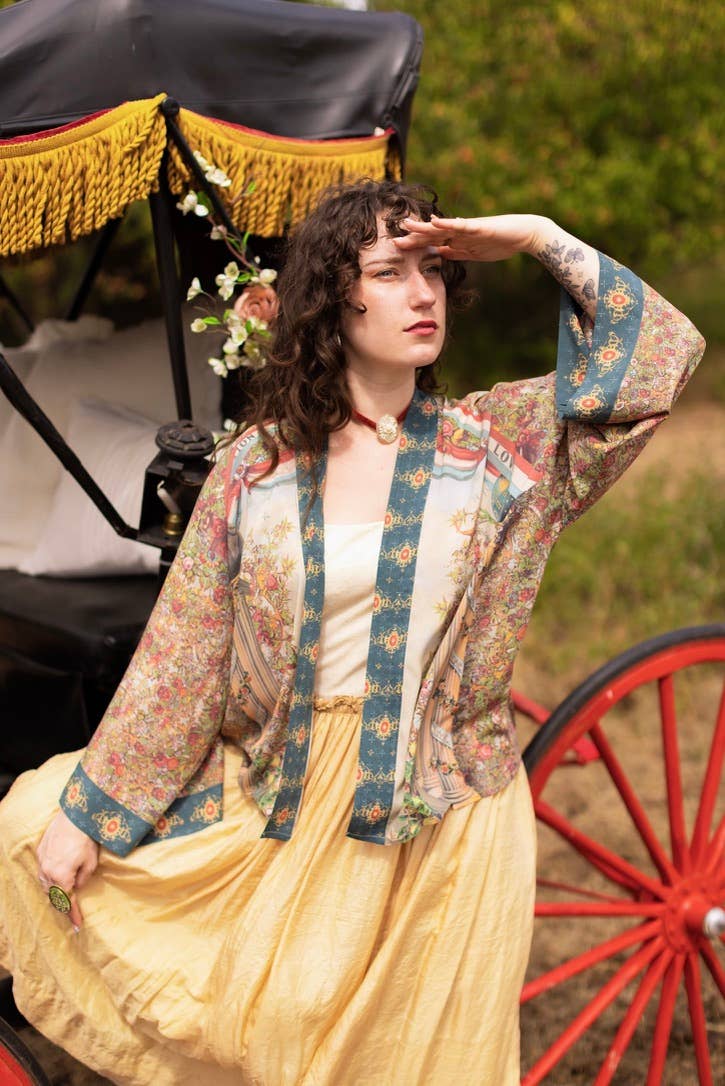 Love Revolution Pixie Crop Kimono w/ Sun, Horse & Florals