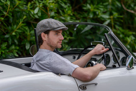 Driving Cap- Herringbone with Colour Flecks