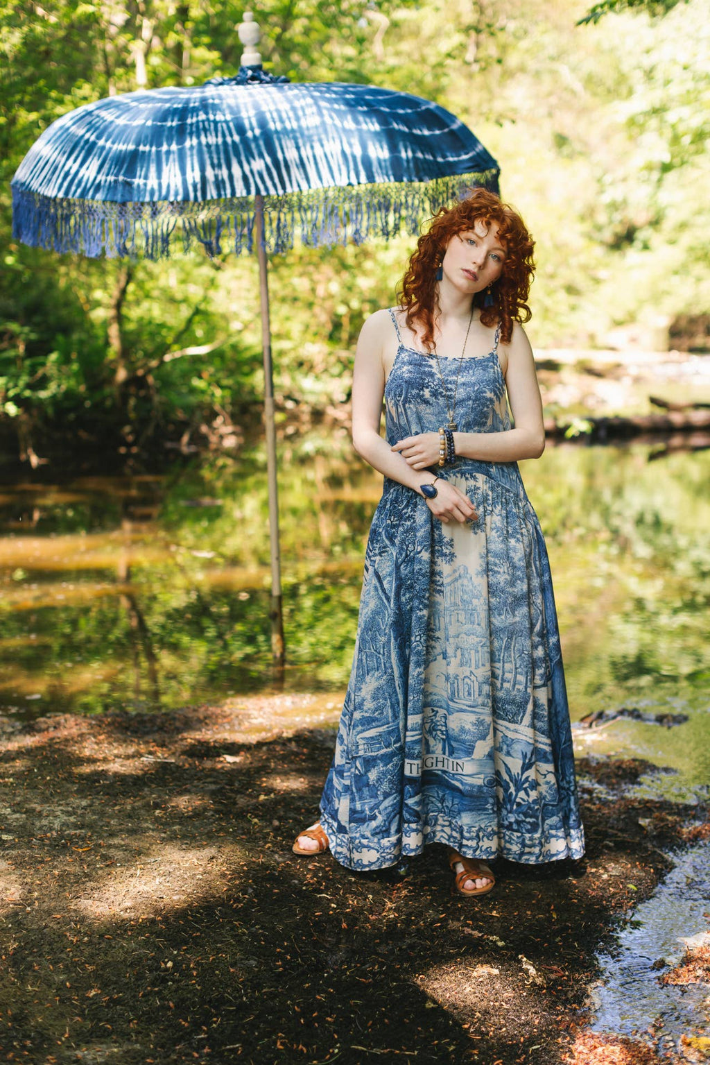 Let The Light In Bohéme Long Maxi Slip Dress w Delft Print: L/XL (fits approx. size 12-16)