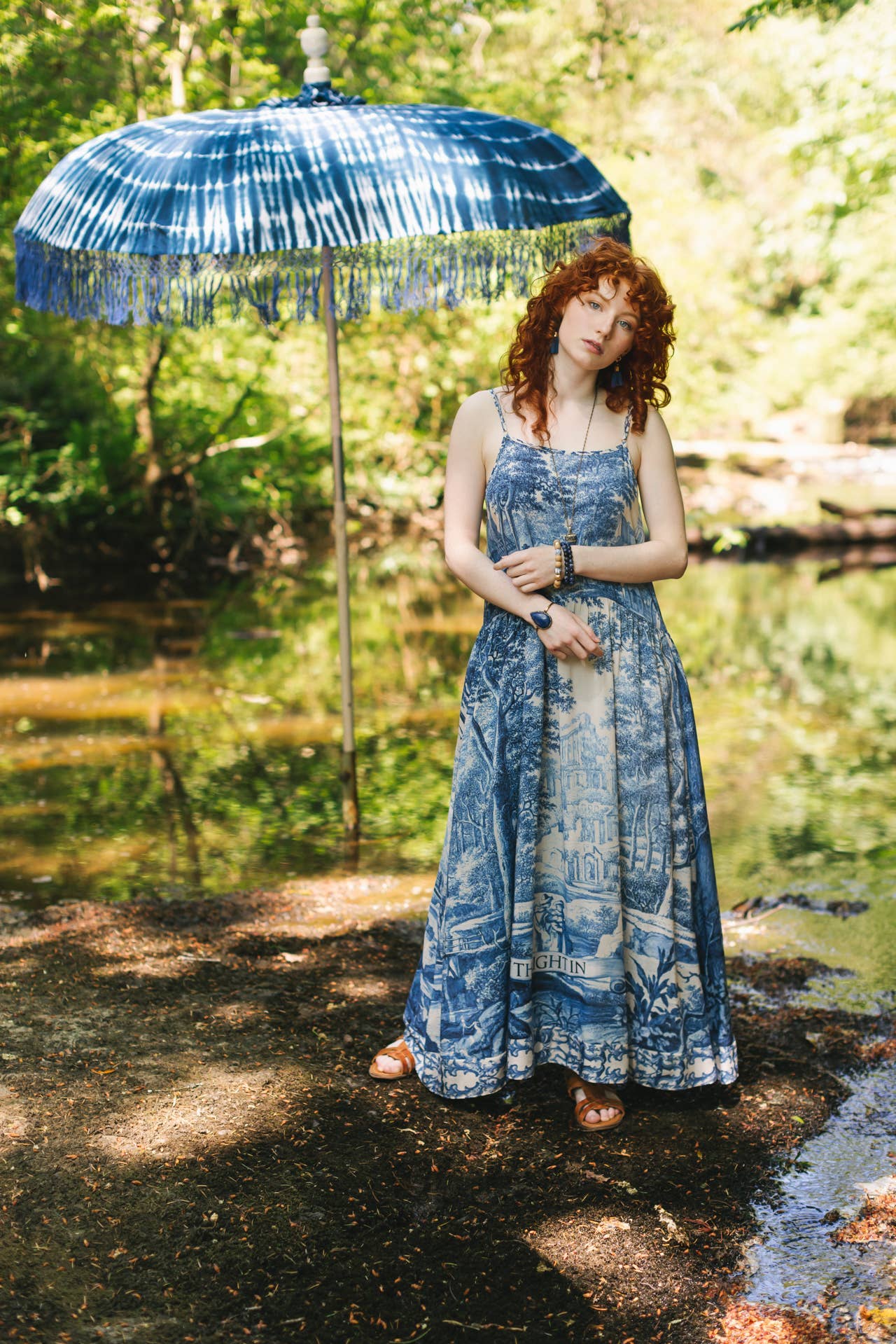 Let The Light In Bohéme Long Maxi Slip Dress w Delft Print: L/XL (fits approx. size 12-16)