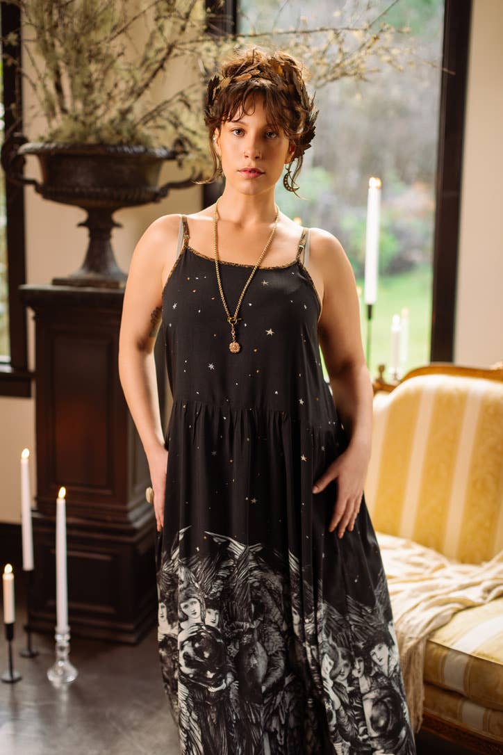 Pre-Order- The Guardians Bohéme Slip Maxi Dress w/ angels, moon & stars: L/XL (fits approx. size 12-16)