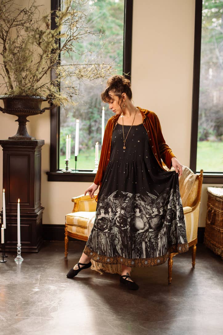 Pre-Order- The Guardians Bohéme Slip Maxi Dress w/ angels, moon & stars: L/XL (fits approx. size 12-16)