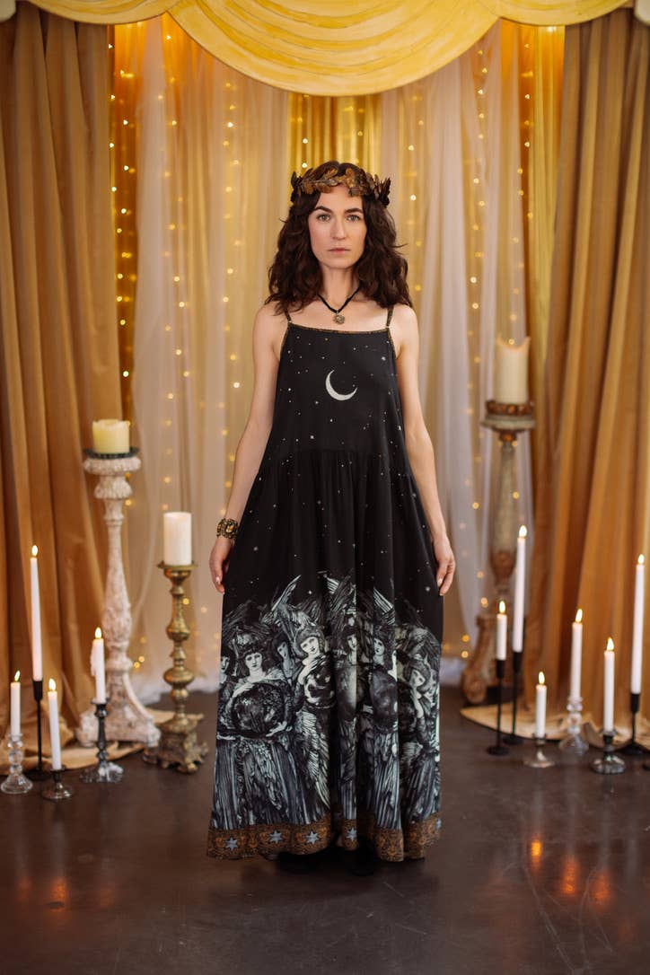 Pre-Order- The Guardians Bohéme Slip Maxi Dress w/ angels, moon & stars: L/XL (fits approx. size 12-16)