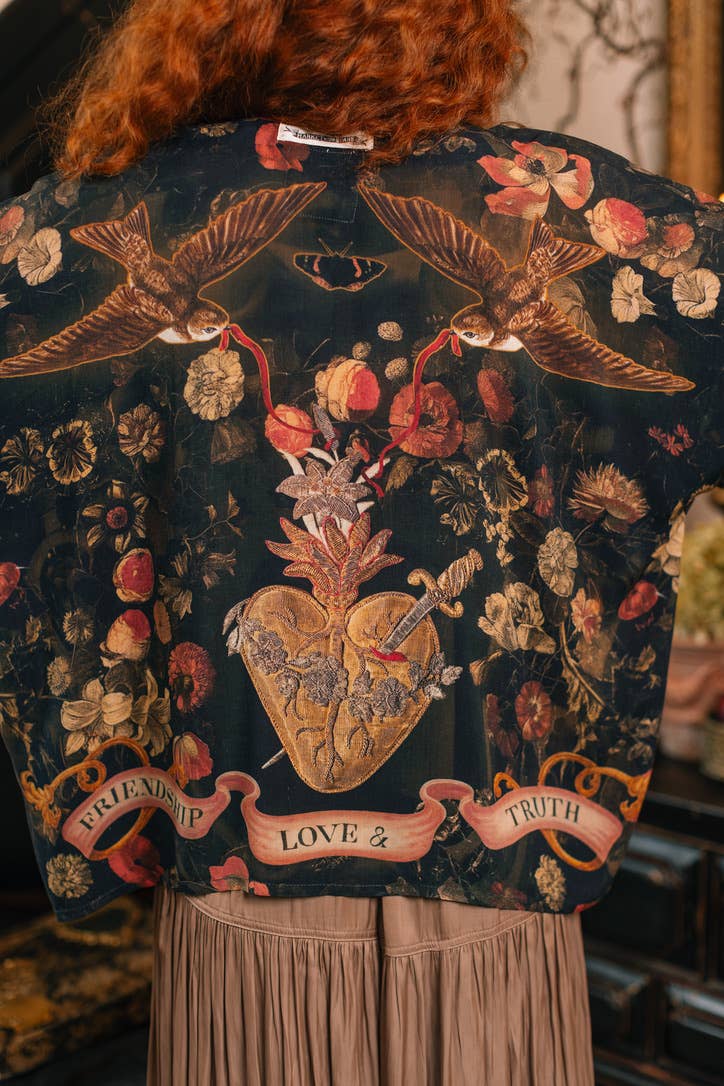 Heart of Gold Pixie Duster Crop Kimono w/ Sacred Heart