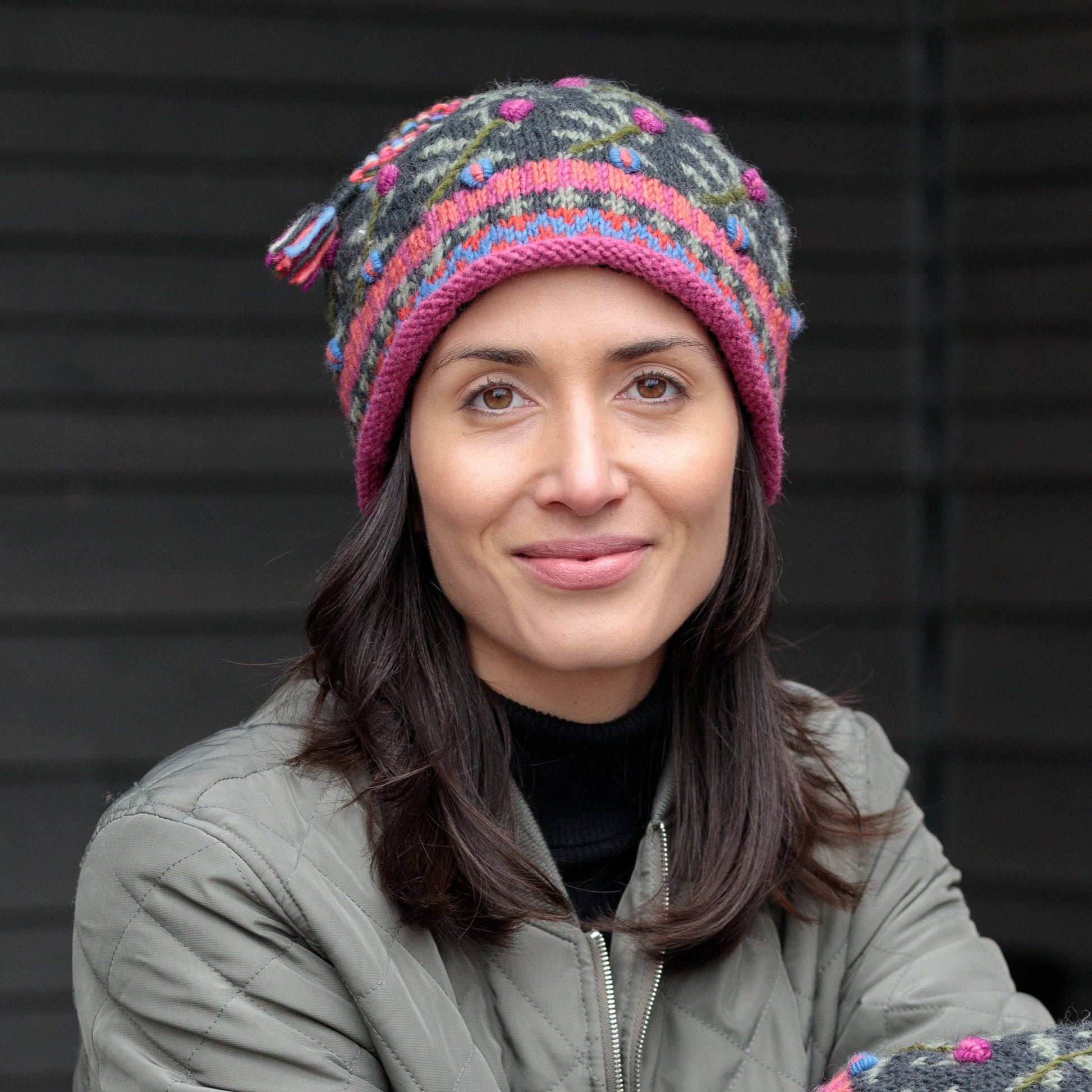 Verbier Floral Wool Beanie Hat with Embroidery