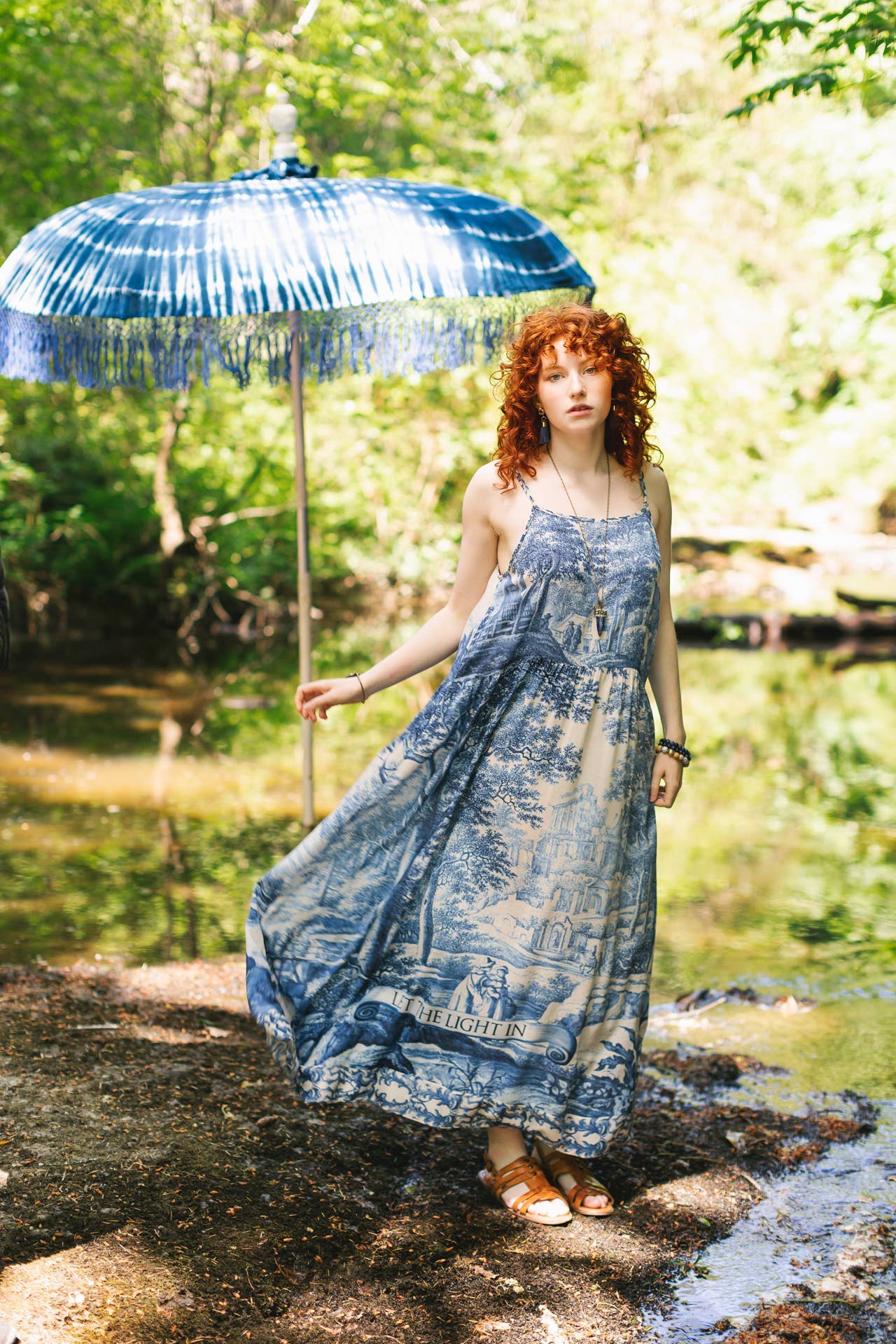 Let The Light In Bohéme Long Maxi Slip Dress w Delft Print: L/XL (fits approx. size 12-16)