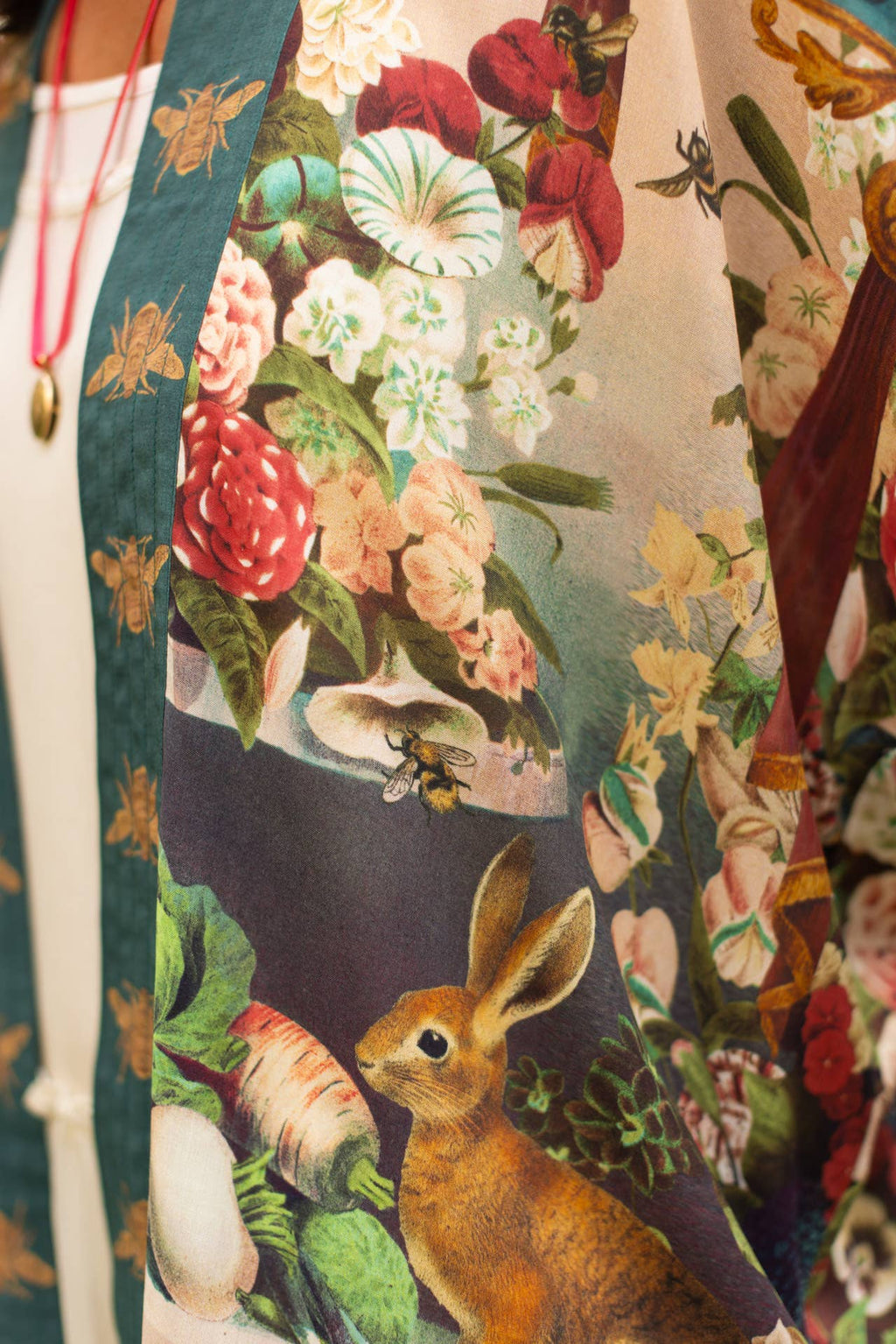 Stay Gold Pixie Duster Cropped Kimono w/ Rabbit, Bees
