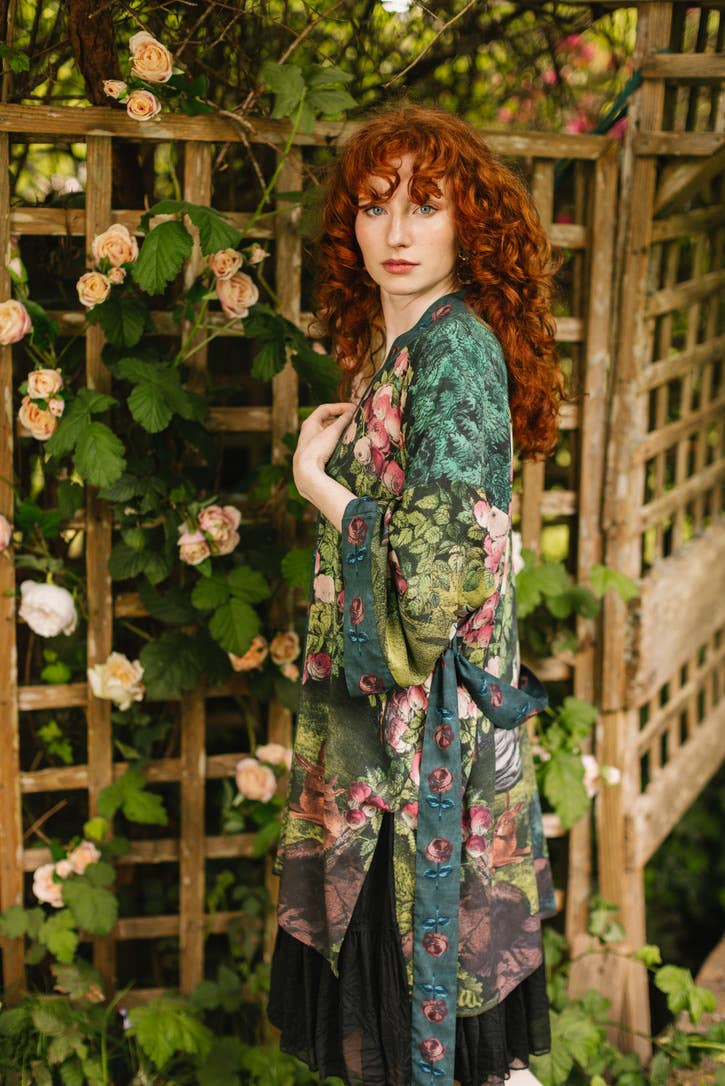 The Daydreamer Matinée Duster Kimono w/ Florals & Rabbits