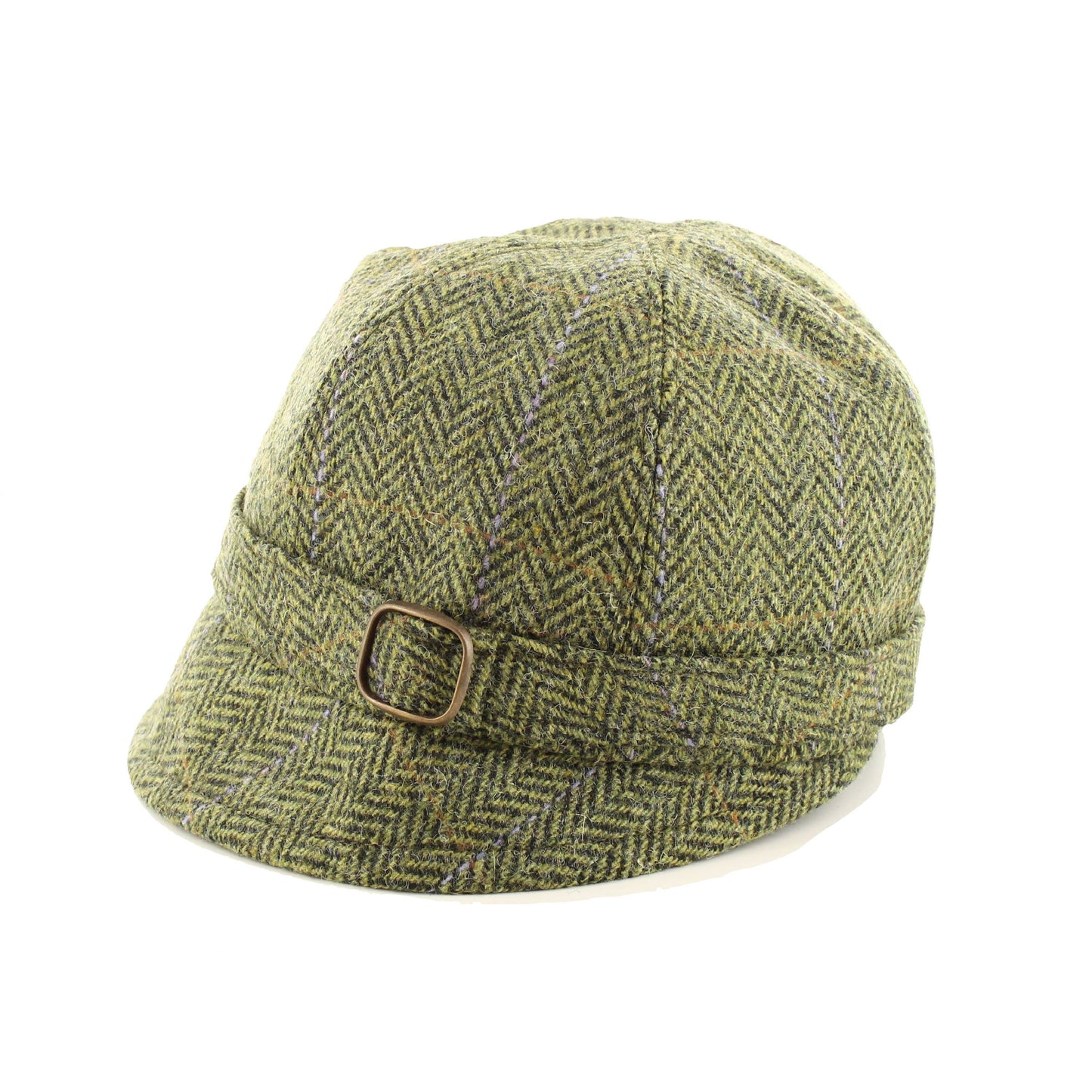 Ladies 100% Wool Flapper Hat Green Herrinbone Tweed