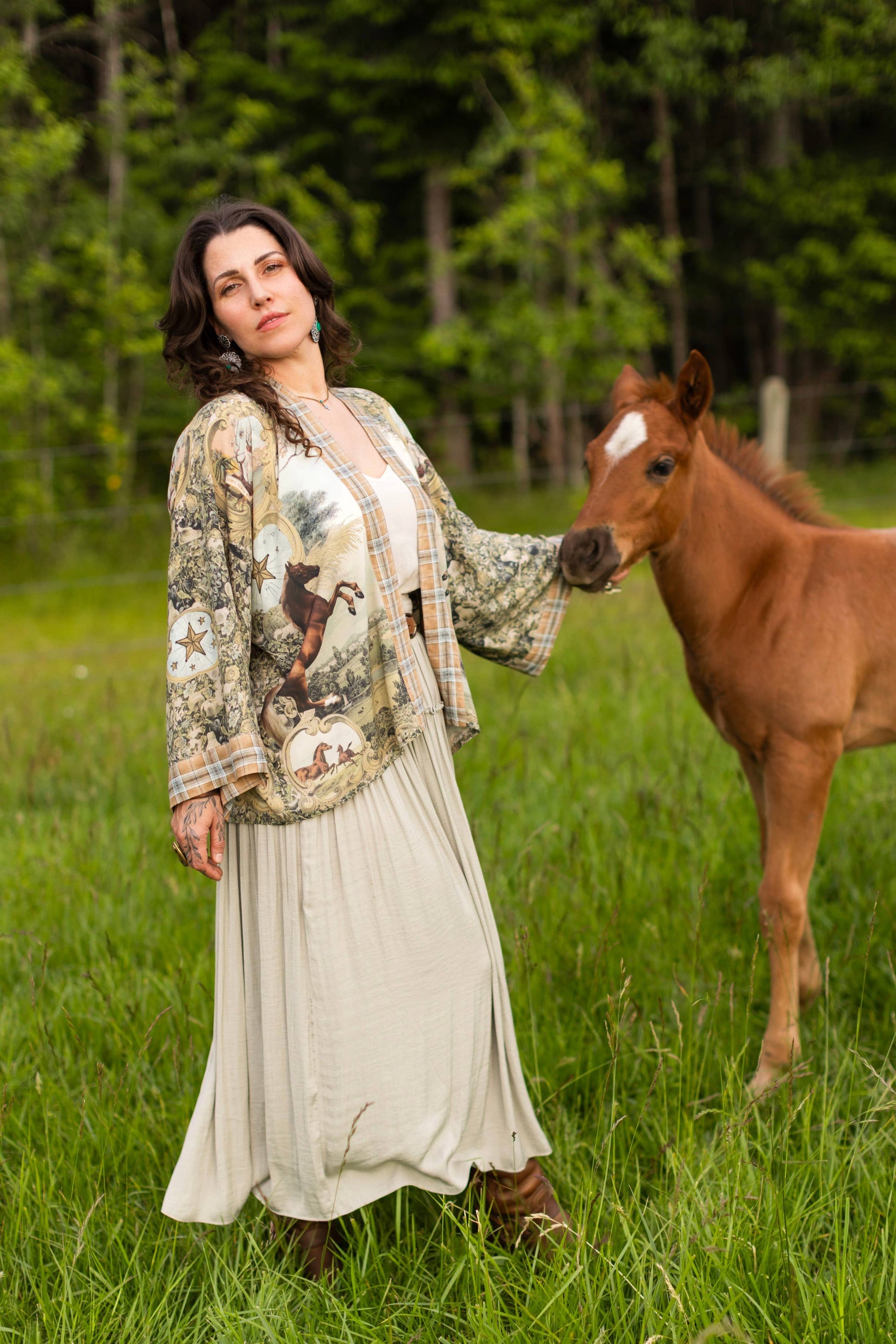 Born To Run Pixie Duster Crop Kimono w/ Wild Horse & Florals