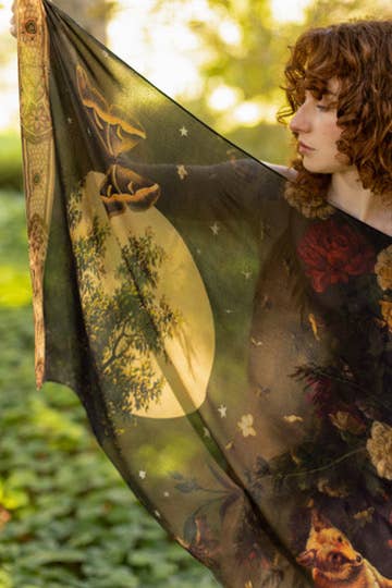 Market of Stars The Messenger Scarf with Joan of Arc, Florals & Fox