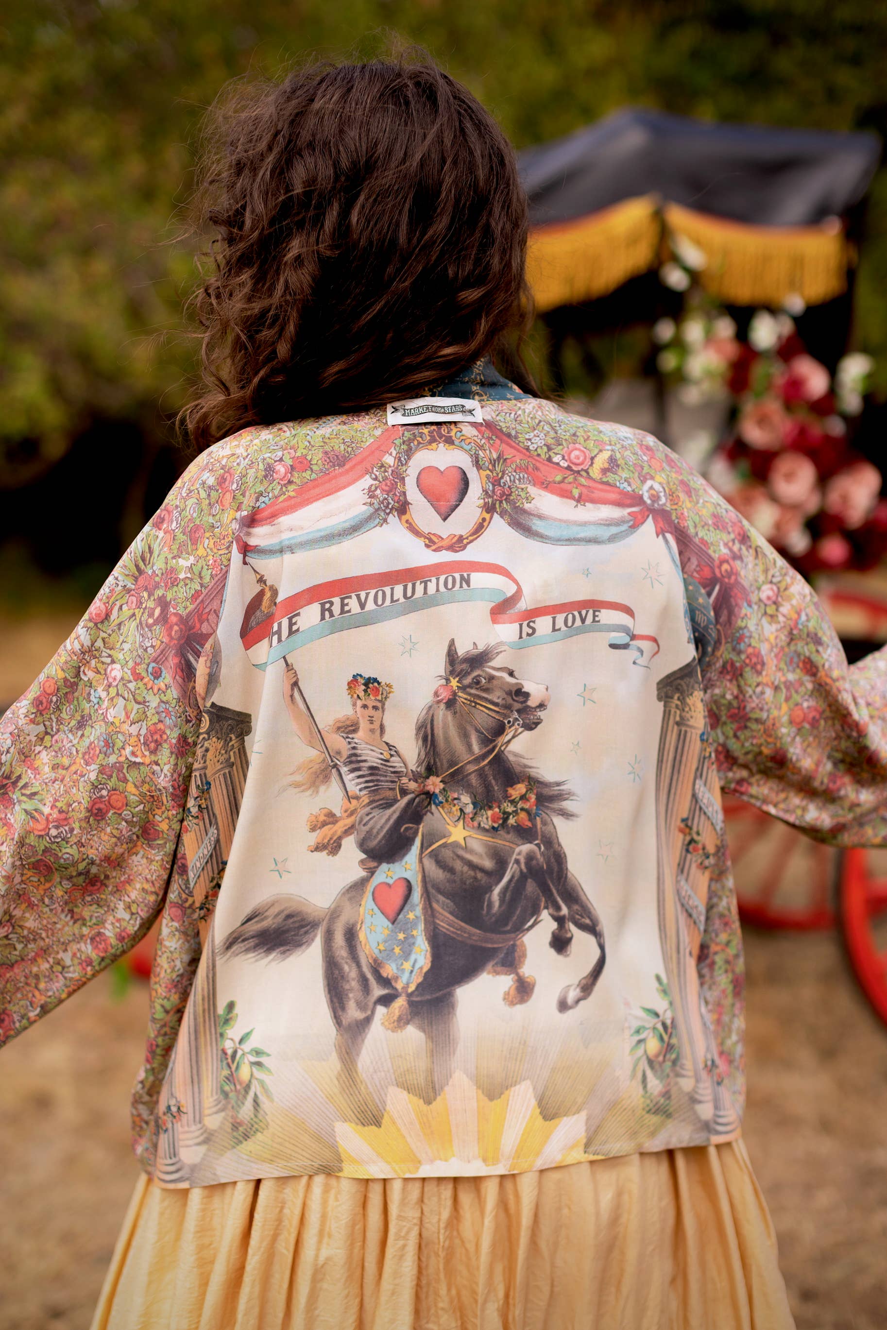 Love Revolution Pixie Crop Kimono w/ Sun, Horse & Florals