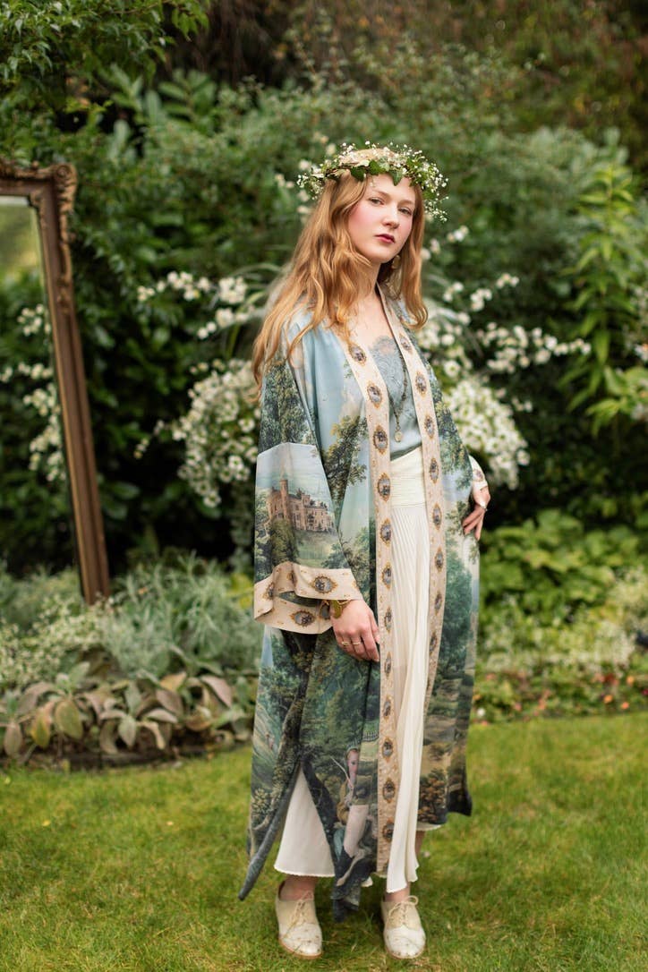 The Mythmaker Opera Duster Kimono Robe w Landscape & Unicorn