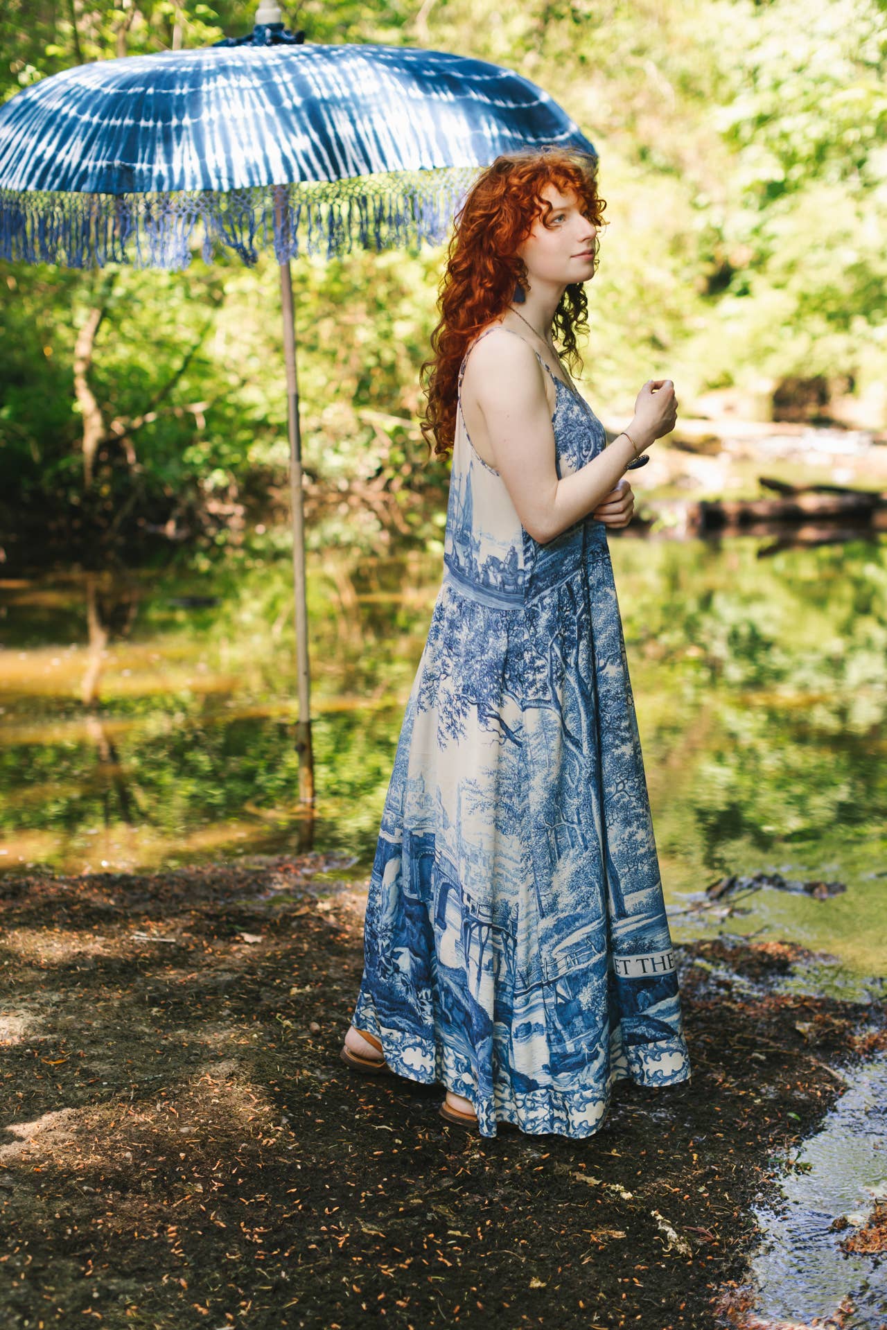 Let The Light In Bohéme Long Maxi Slip Dress w Delft Print: L/XL (fits approx. size 12-16)