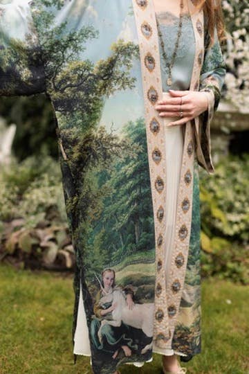 The Mythmaker Opera Duster Kimono Robe w Landscape & Unicorn