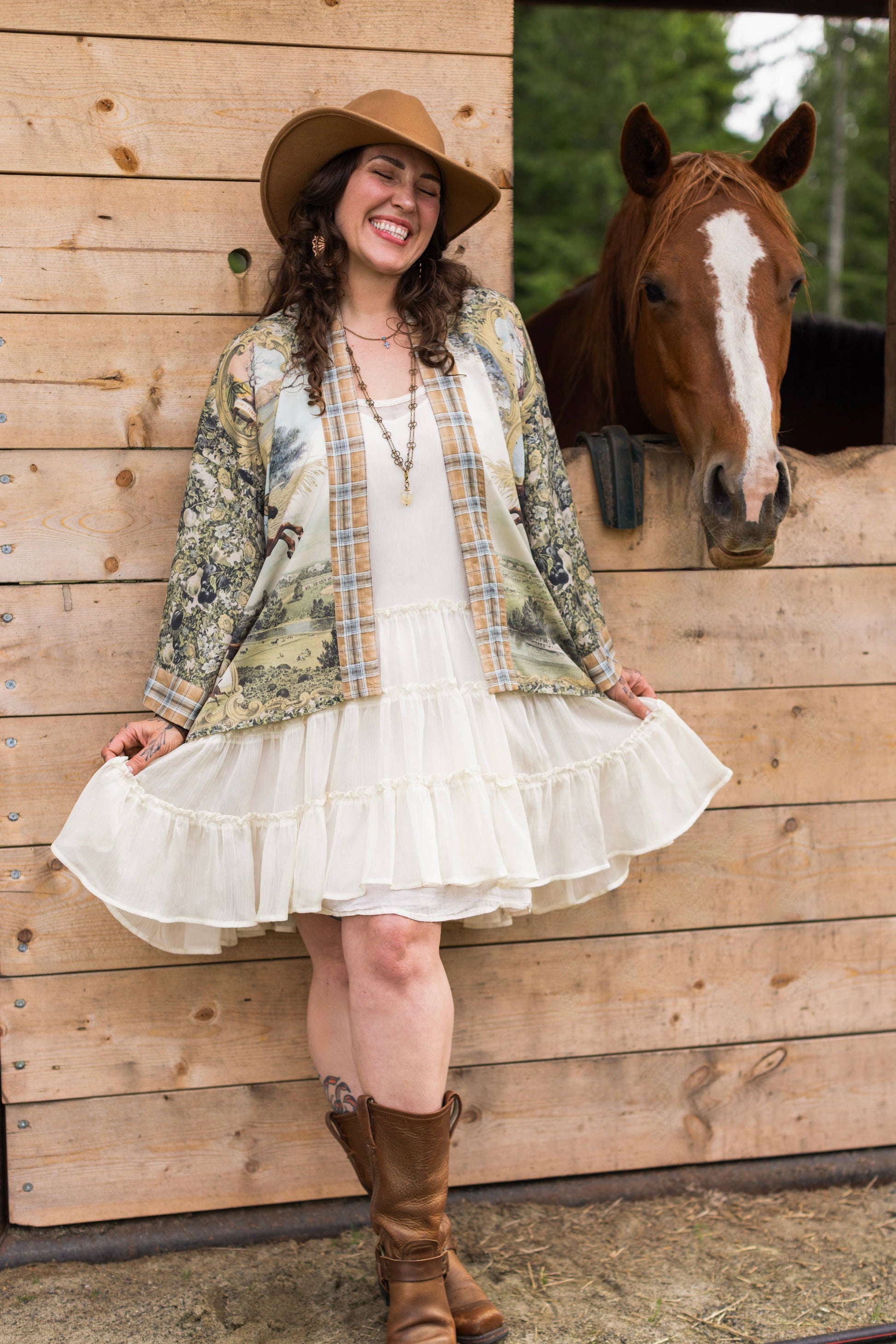 Born To Run Pixie Duster Crop Kimono w/ Wild Horse & Florals