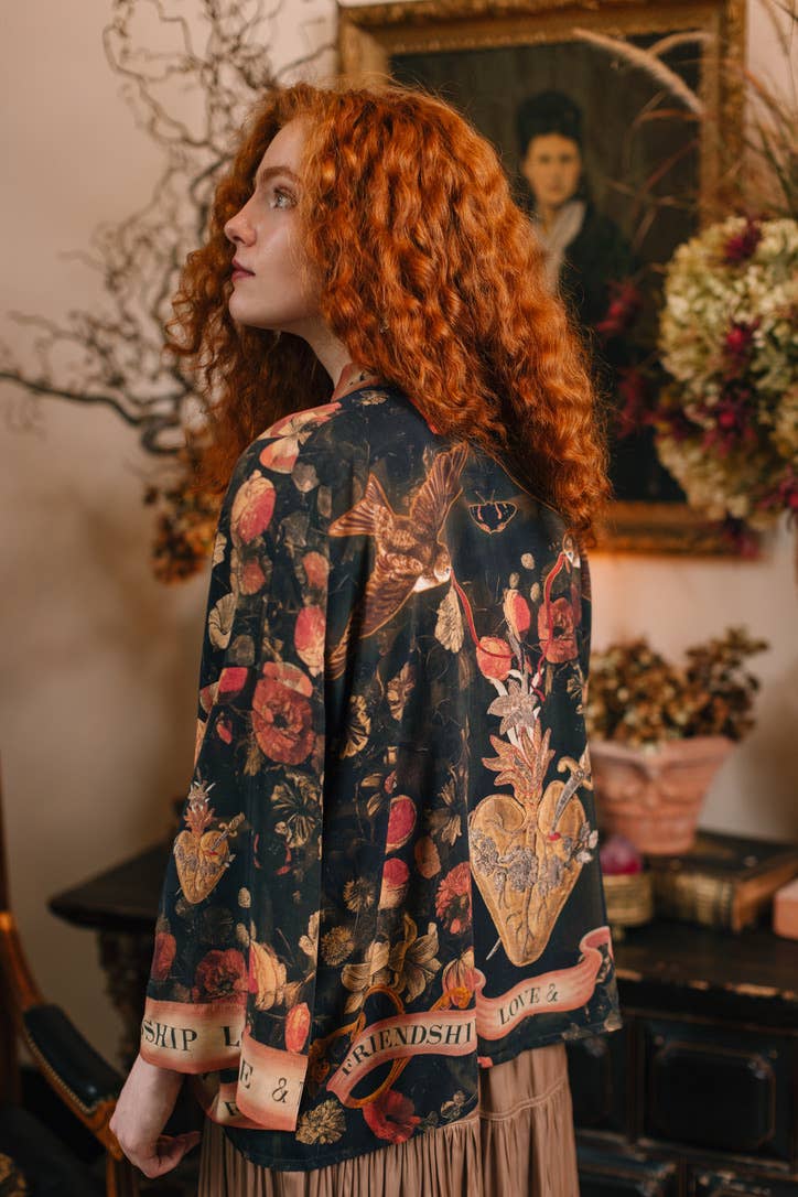 Heart of Gold Pixie Duster Crop Kimono w/ Sacred Heart
