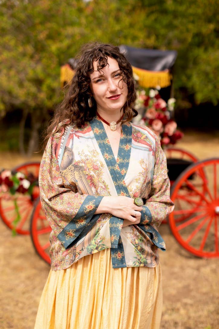 Love Revolution Pixie Crop Kimono w/ Sun, Horse & Florals