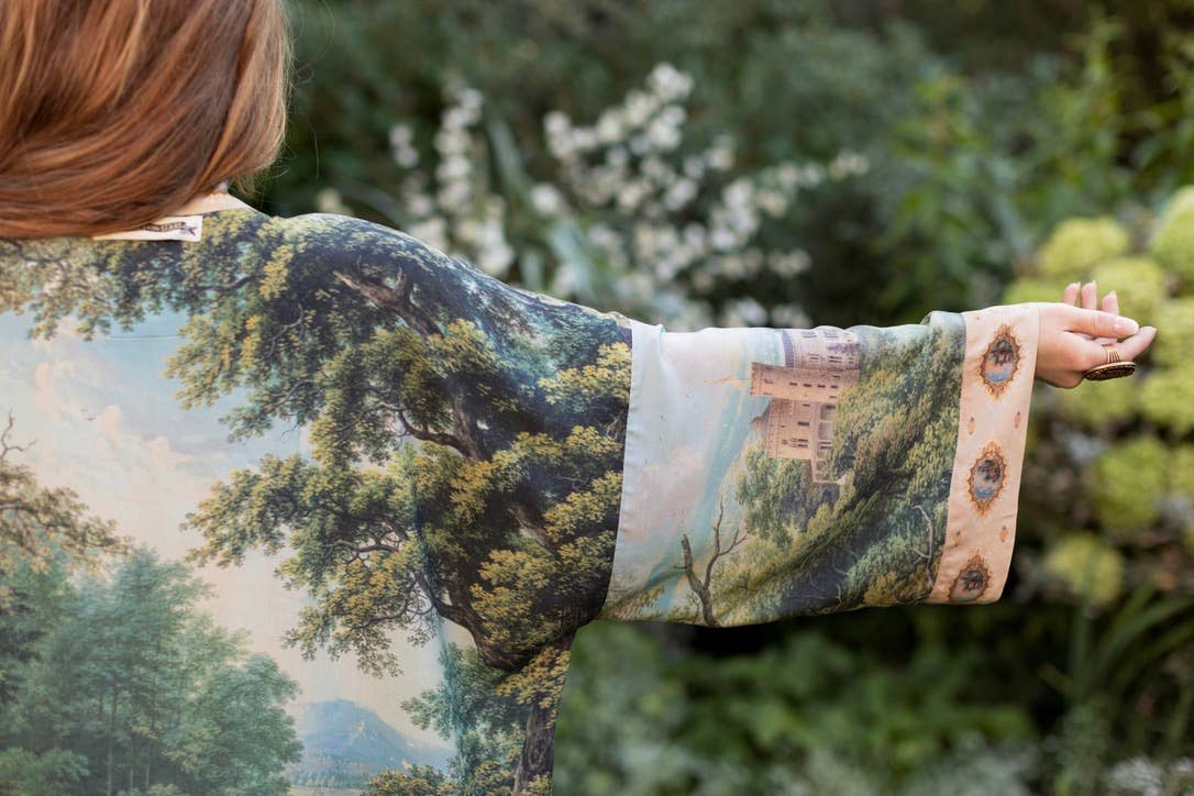 The Mythmaker Opera Duster Kimono Robe w Landscape & Unicorn