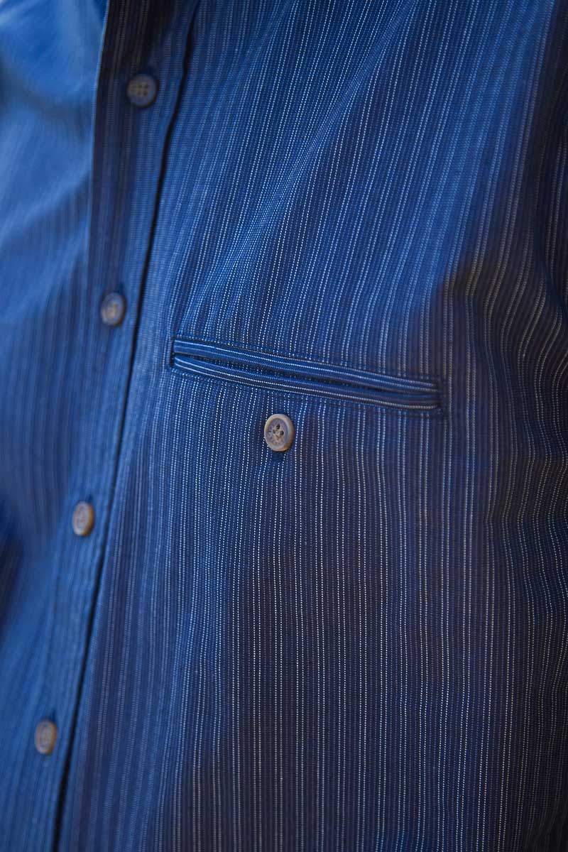Grandad Shirt Comfort Cotton Navy/White Stripe