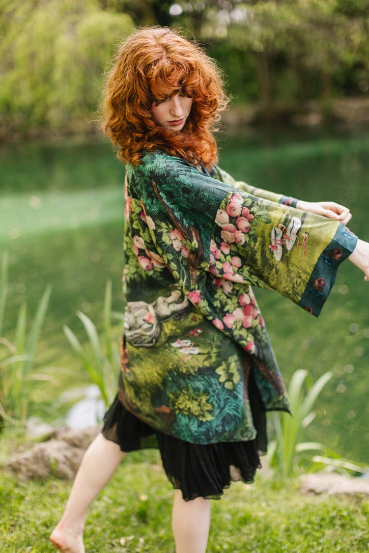 The Daydreamer Matinée Duster Kimono w/ Florals & Rabbits