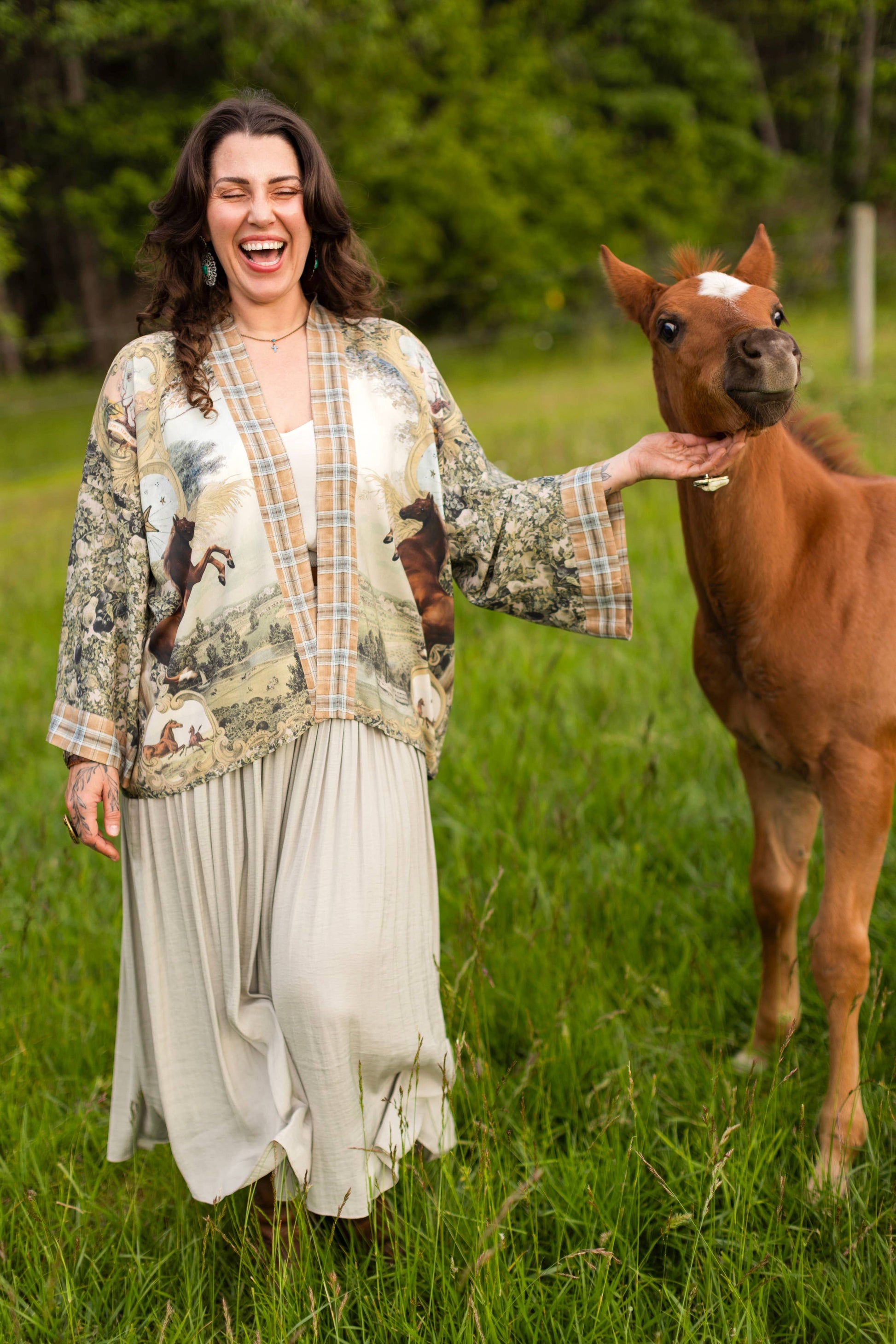 Born To Run Pixie Duster Crop Kimono w/ Wild Horse & Florals