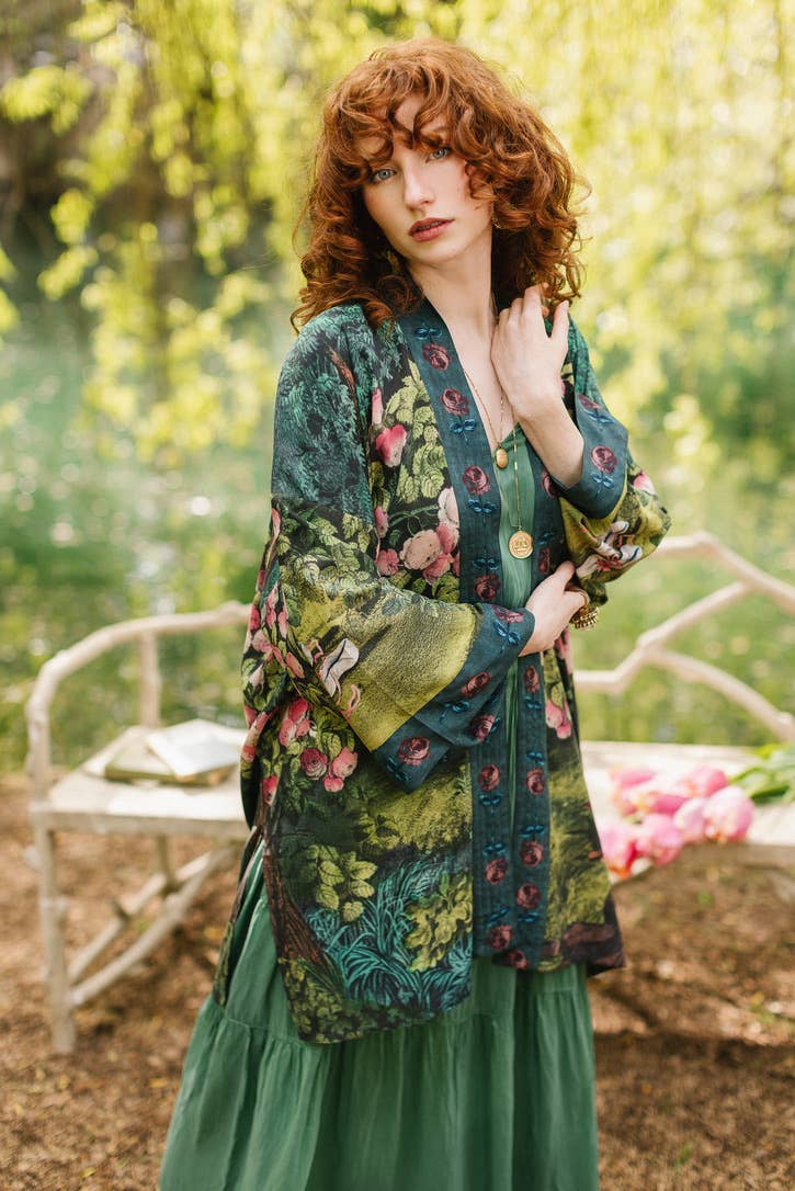 The Daydreamer Matinée Duster Kimono w/ Florals & Rabbits