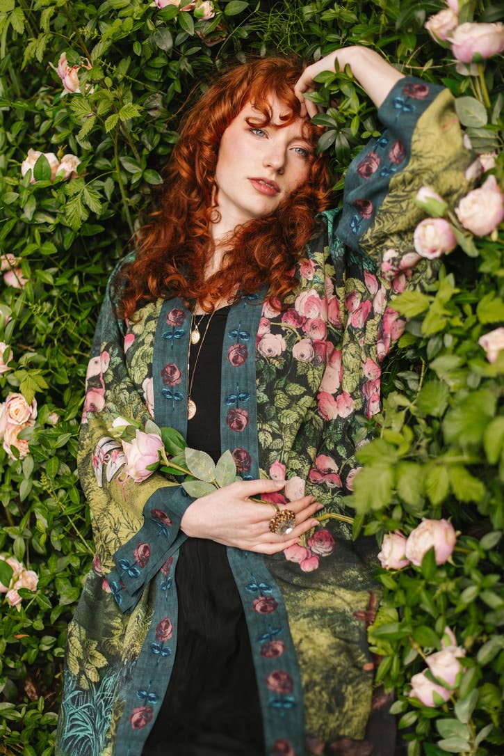 The Daydreamer Matinée Duster Kimono w/ Florals & Rabbits