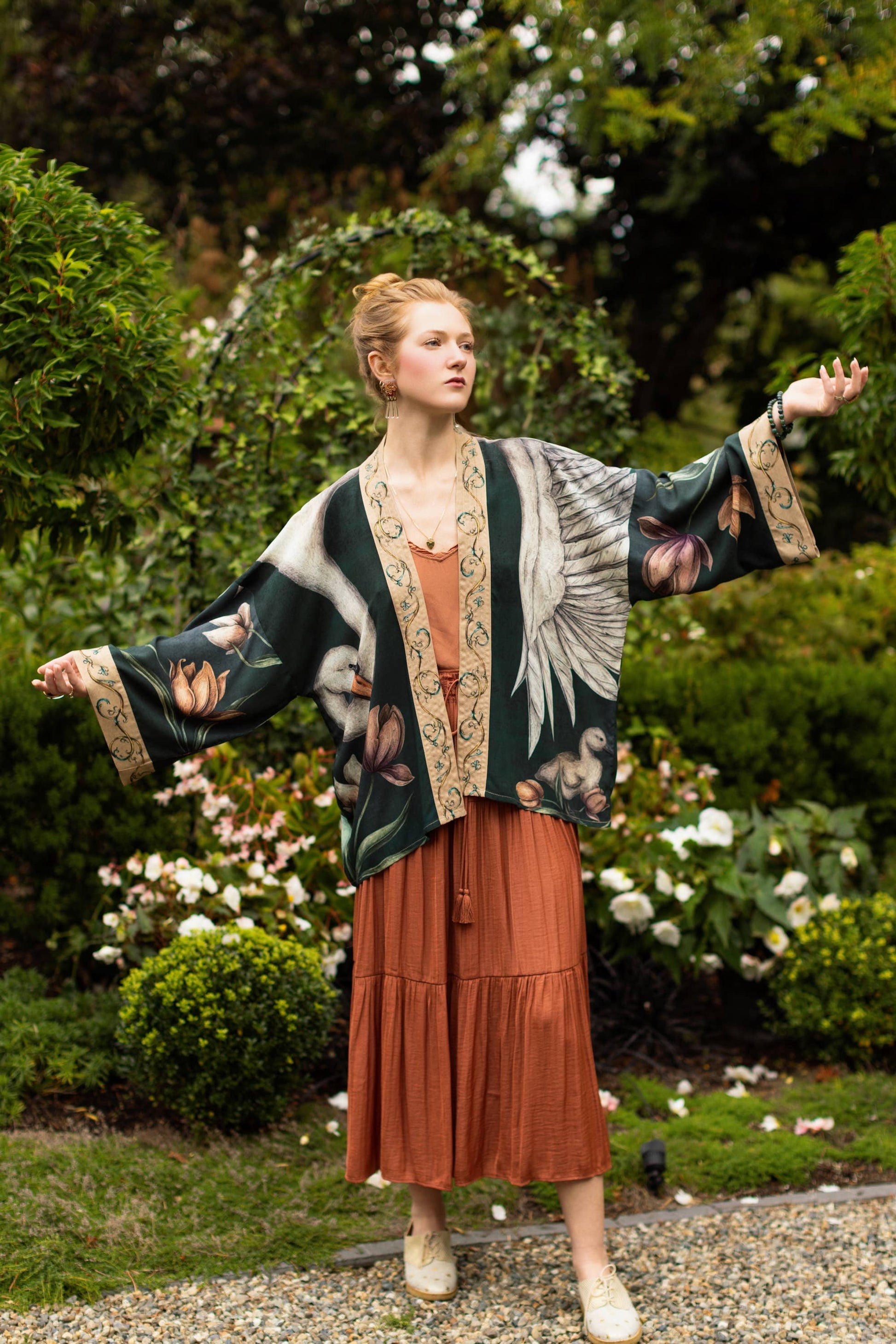 Under My Wing Pixie Duster Crop Kimono w/ swan & feathers