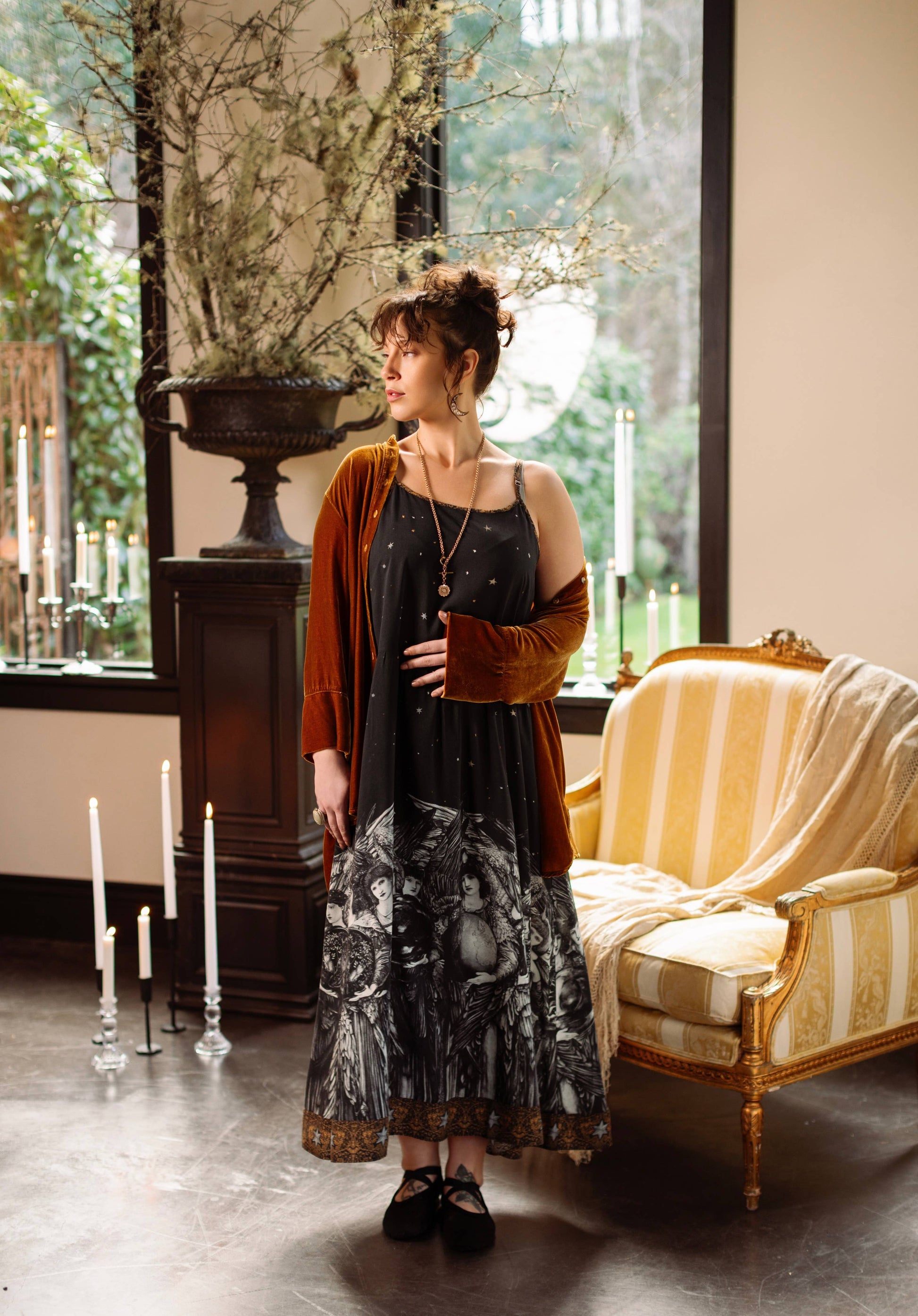 Pre-Order- The Guardians Bohéme Slip Maxi Dress w/ angels, moon & stars: L/XL (fits approx. size 12-16)