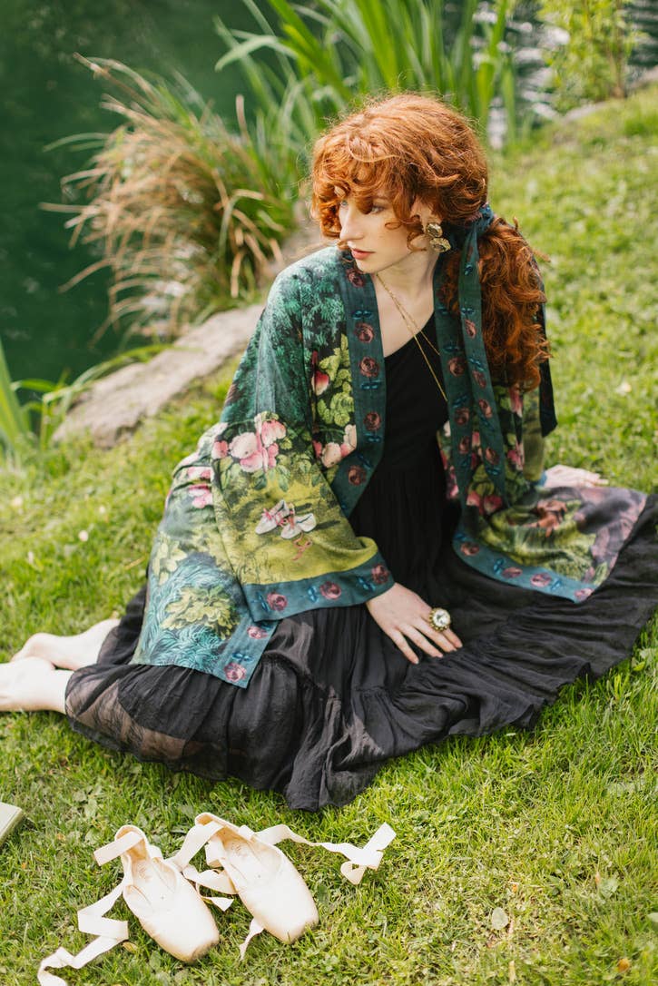 The Daydreamer Matinée Duster Kimono w/ Florals & Rabbits